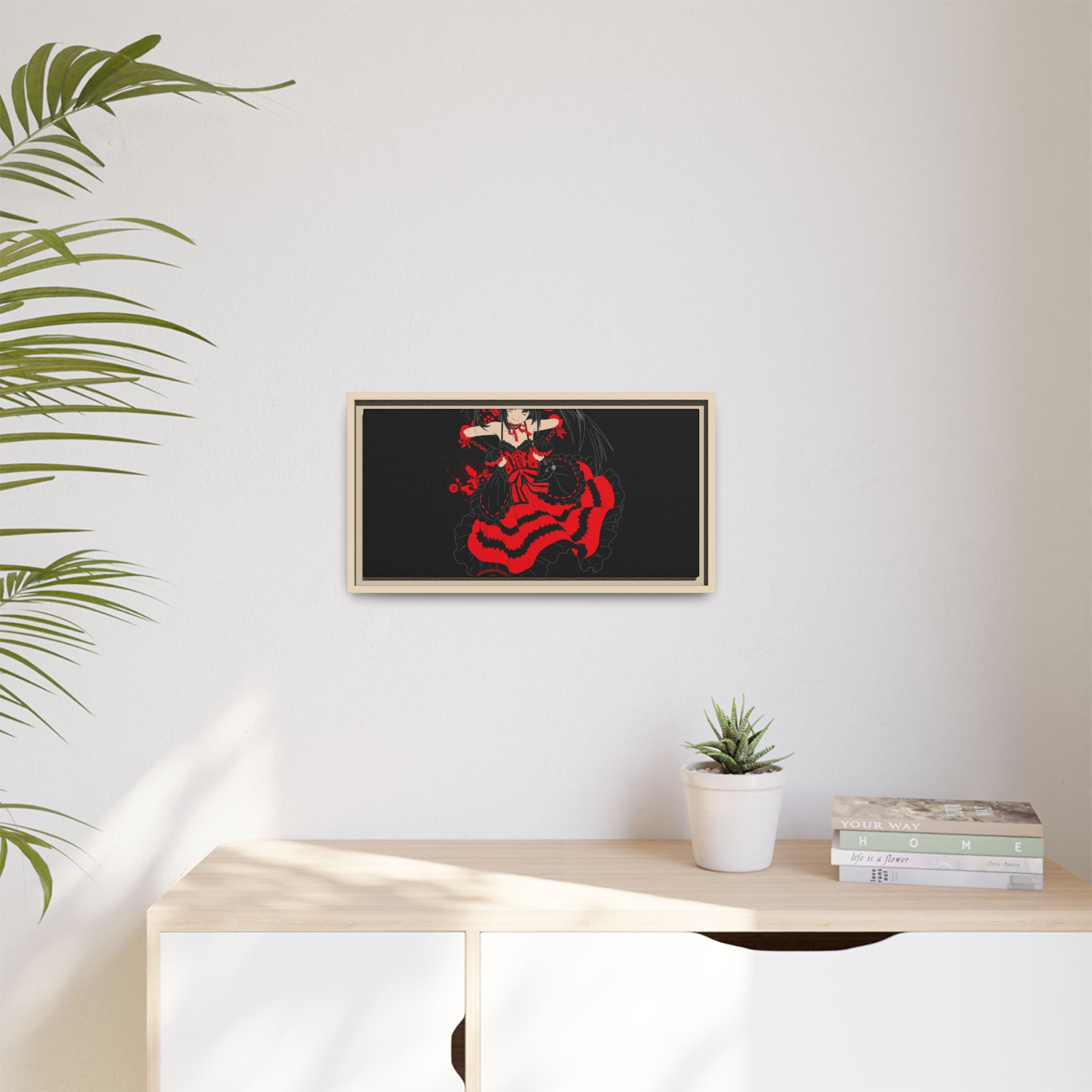 Anime Warrior Red Black Matte Canvas Print — Framed Wall Art