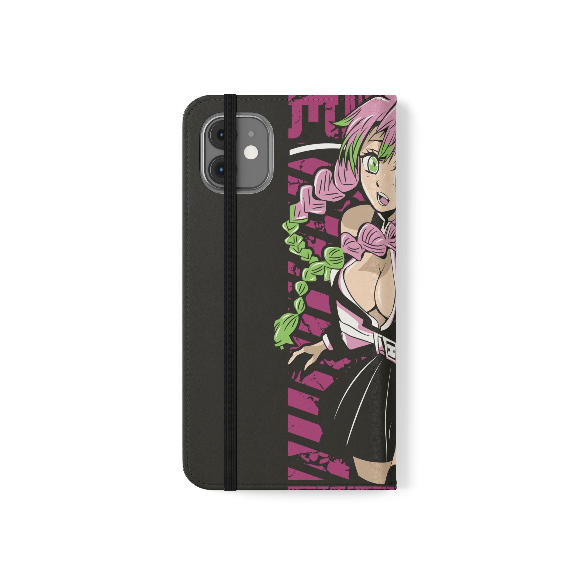 Anime Girl Flip Phone Case — Pink Demon Slayer Style Wallet Cover