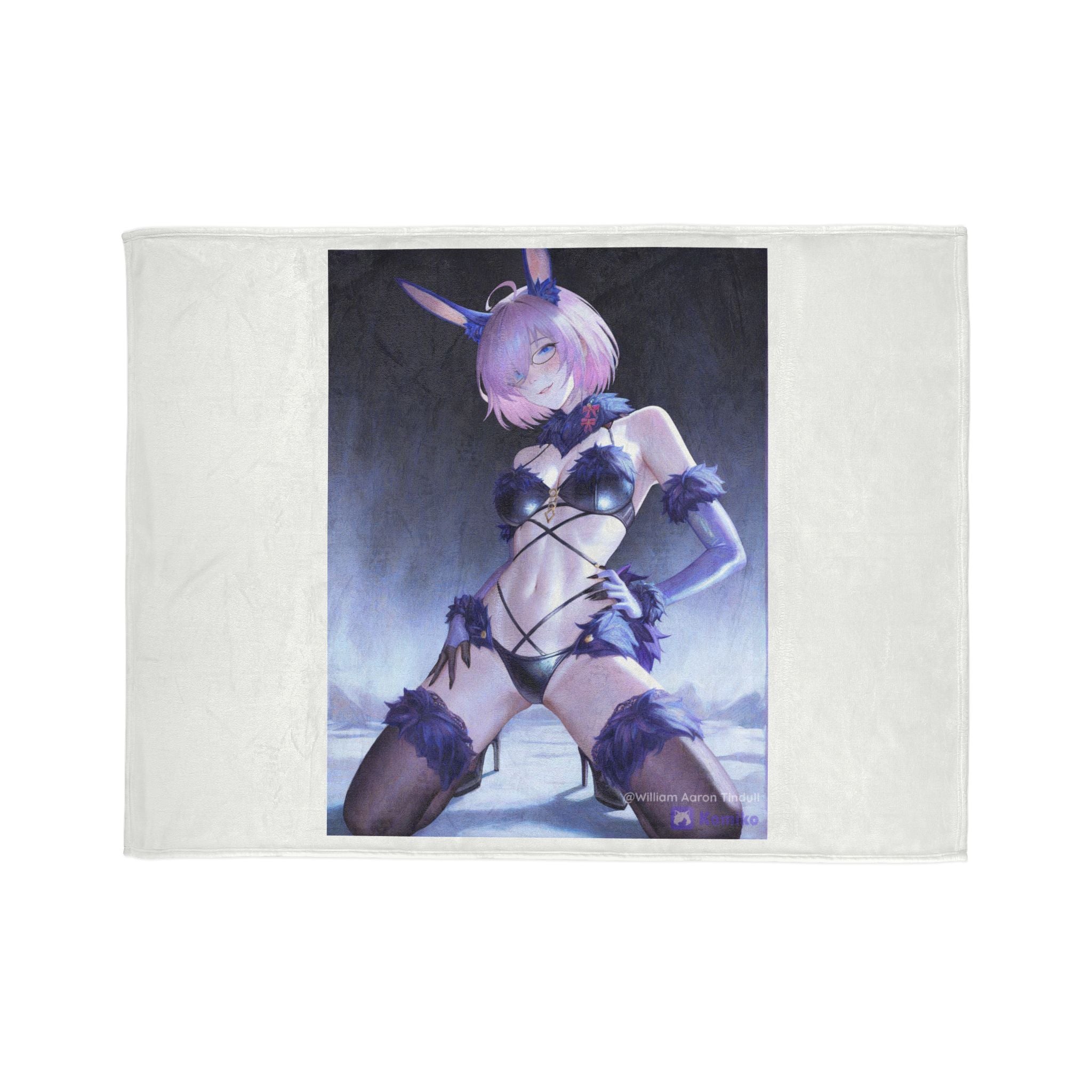 Anime Bunny Girl Plush Blanket — Cute Pastel Ecchi Character Throw