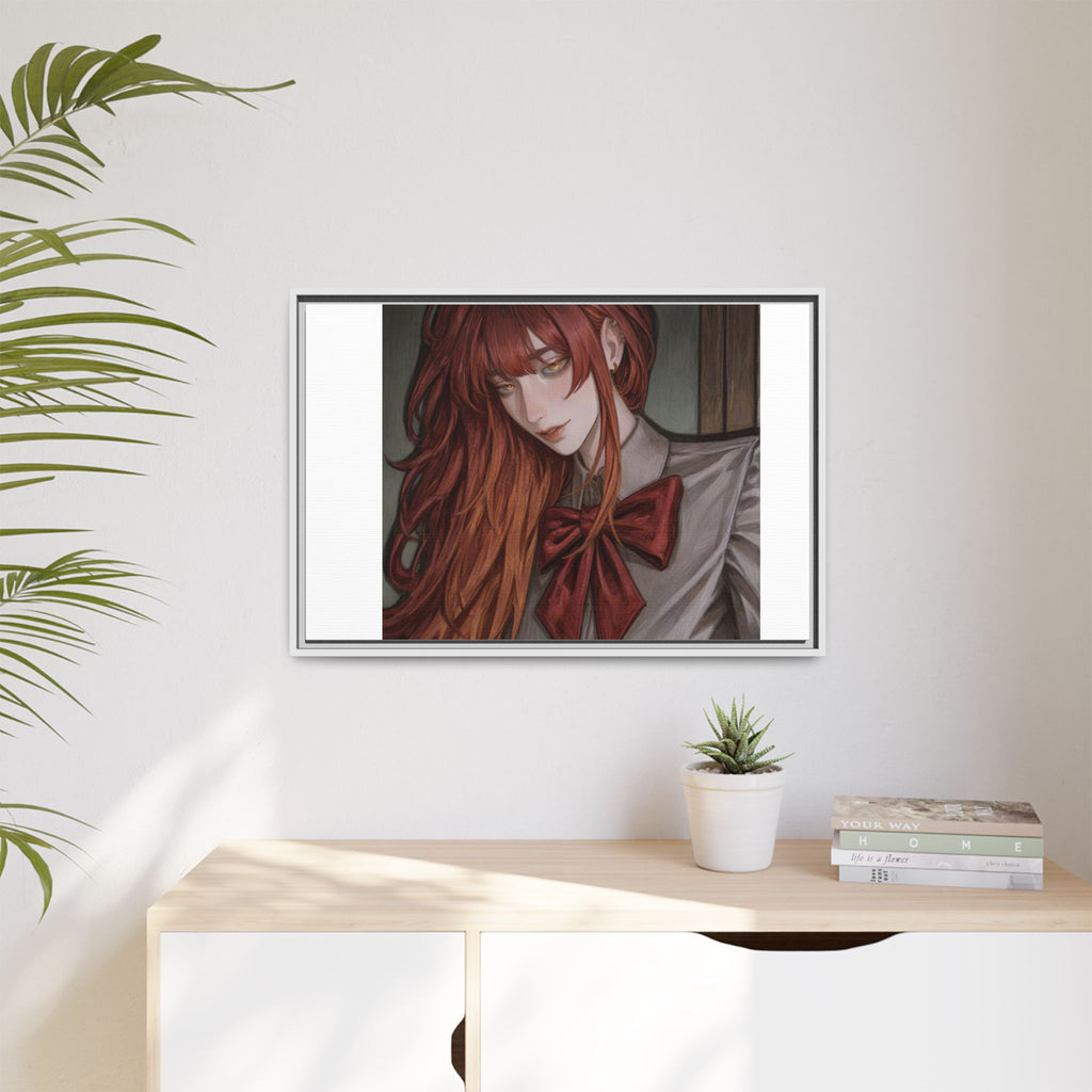 Framed Matte Canvas Print — Moody Red-Headed Anime Girl Art