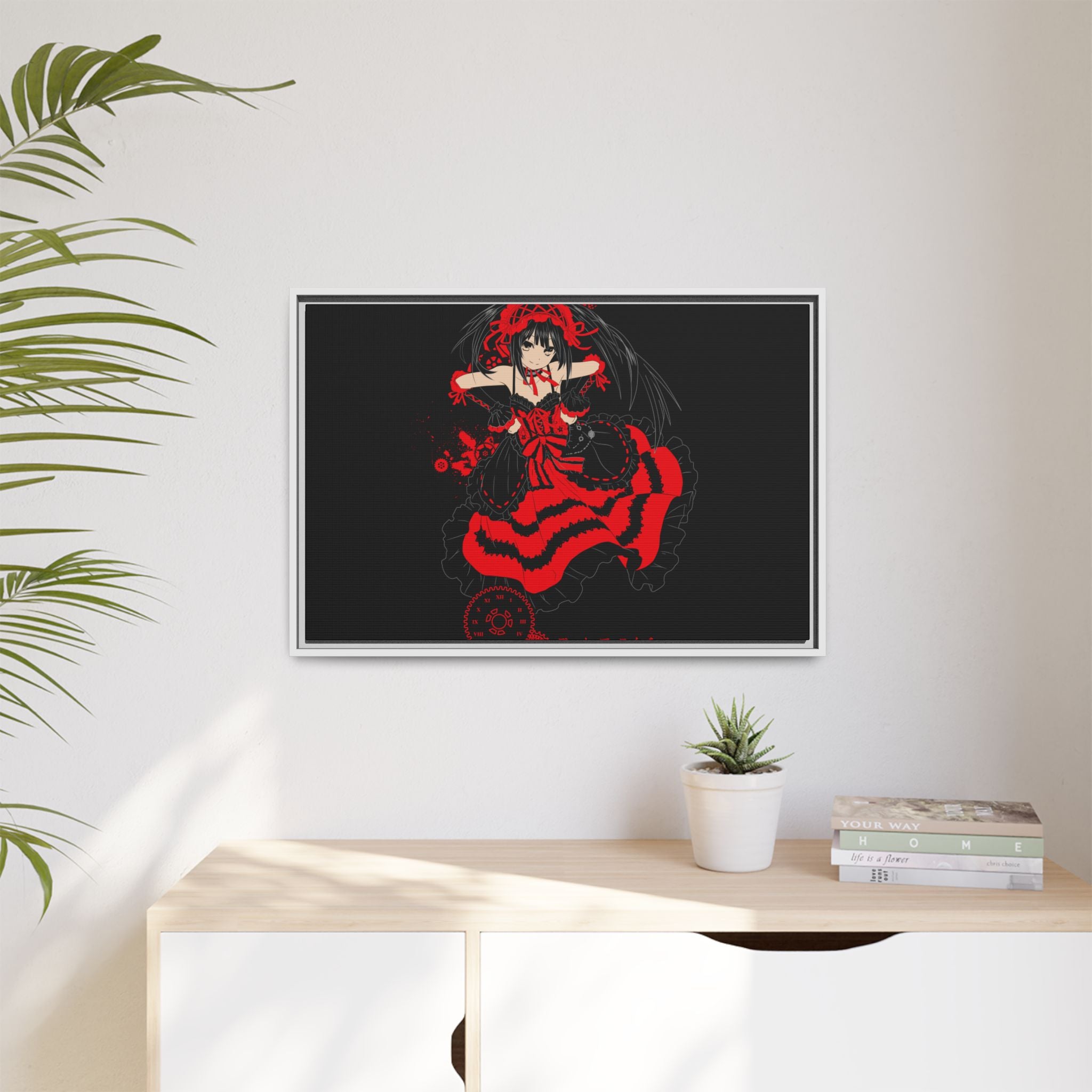 Anime Warrior Red Black Matte Canvas Print — Framed Wall Art