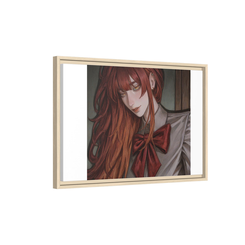 Framed Matte Canvas Print — Moody Red-Headed Anime Girl Art