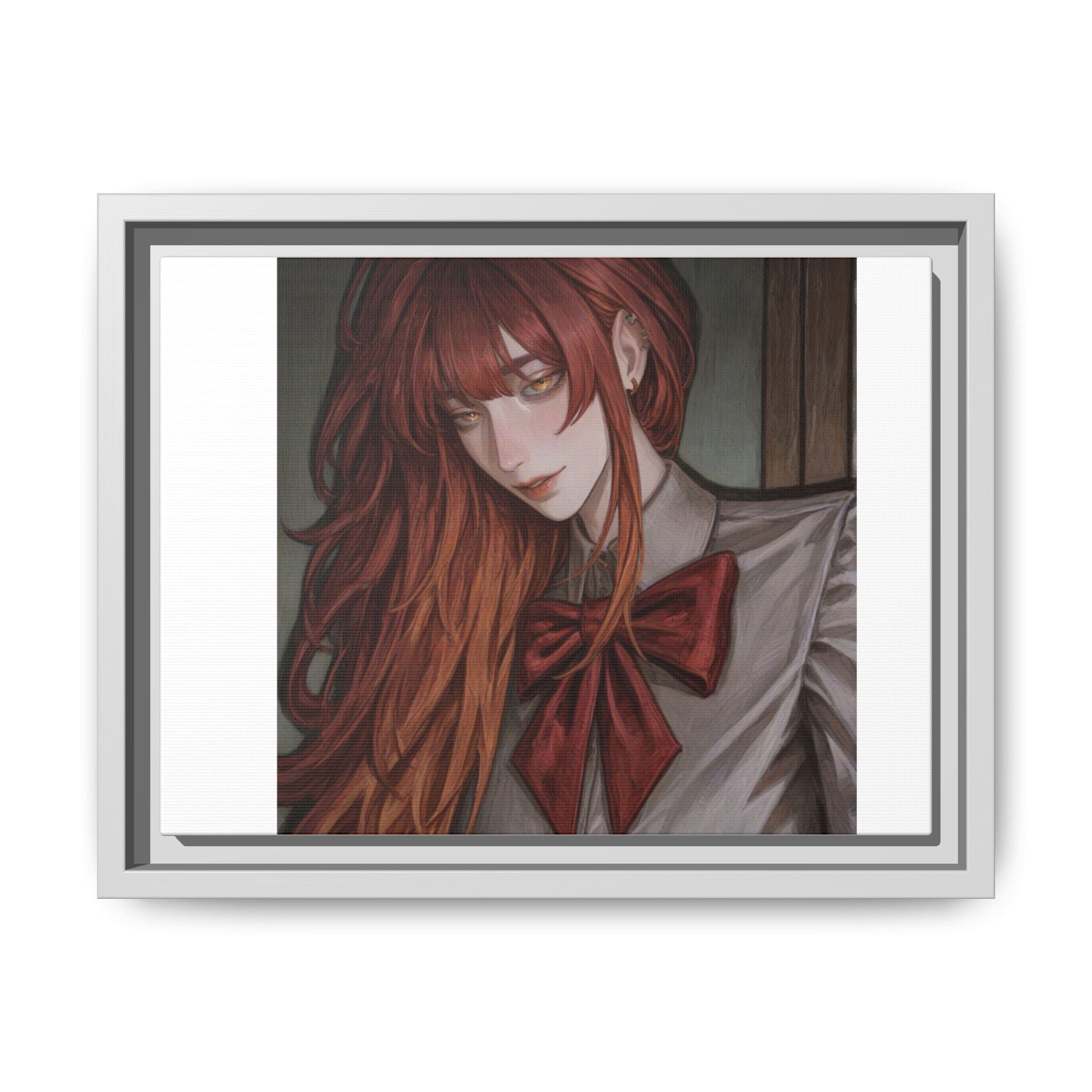 Framed Matte Canvas Print — Moody Red-Headed Anime Girl Art