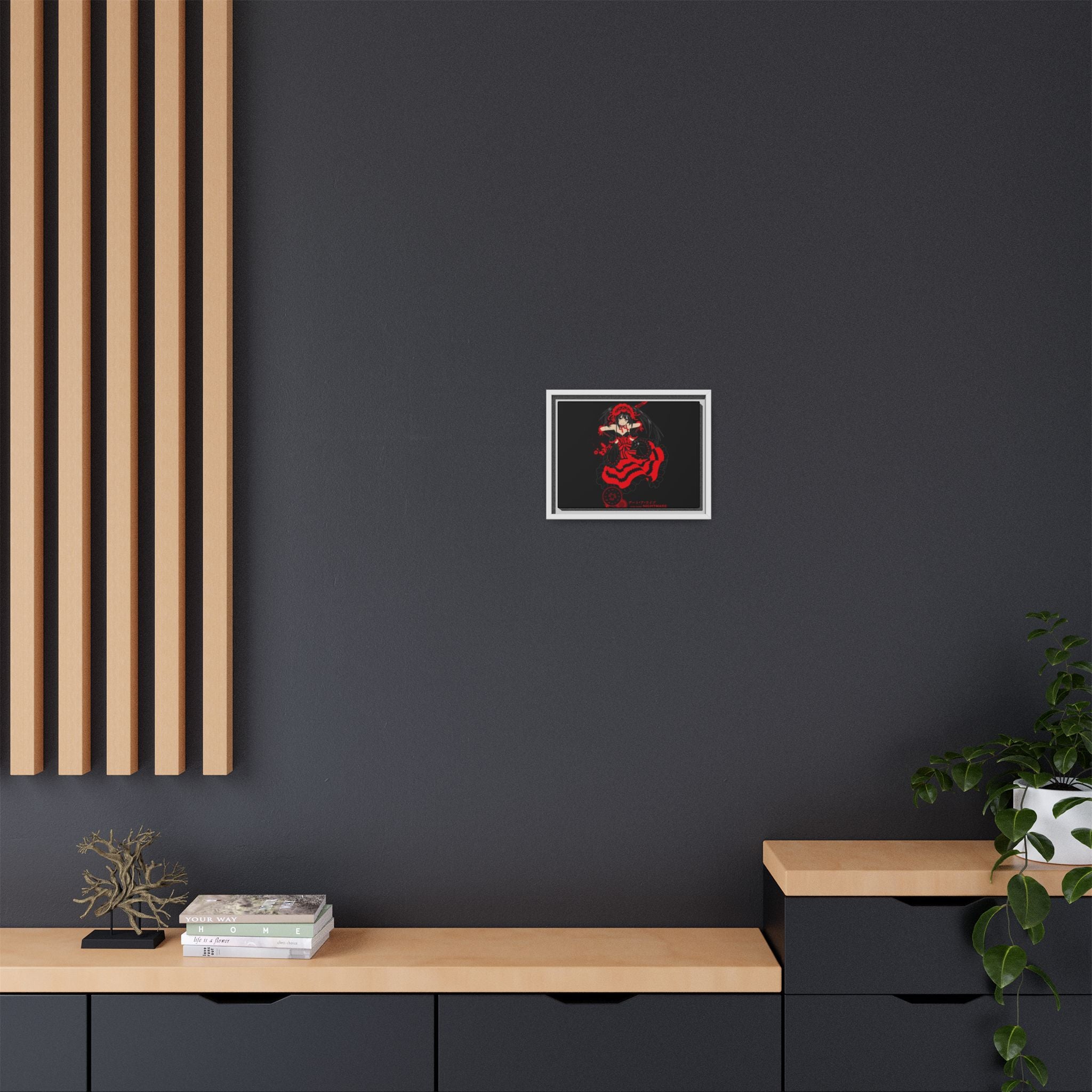 Anime Warrior Red Black Matte Canvas Print — Framed Wall Art