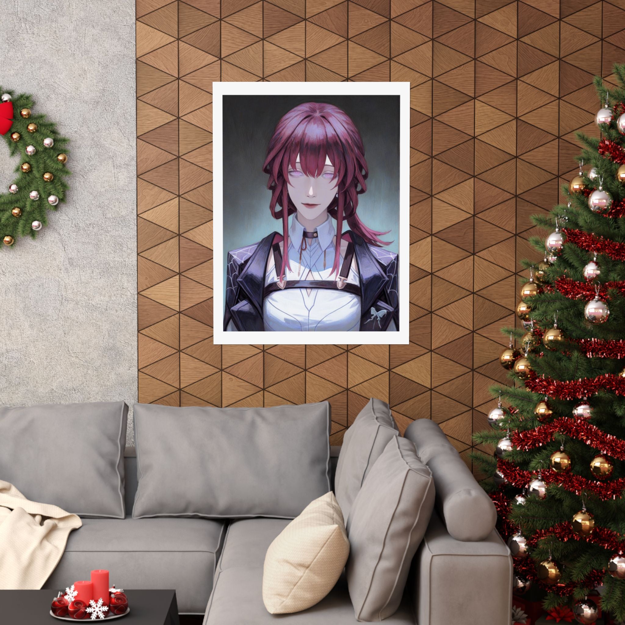 Anime Portrait Poster — Moody Red‑Haired Character Matte Vertical Art Print