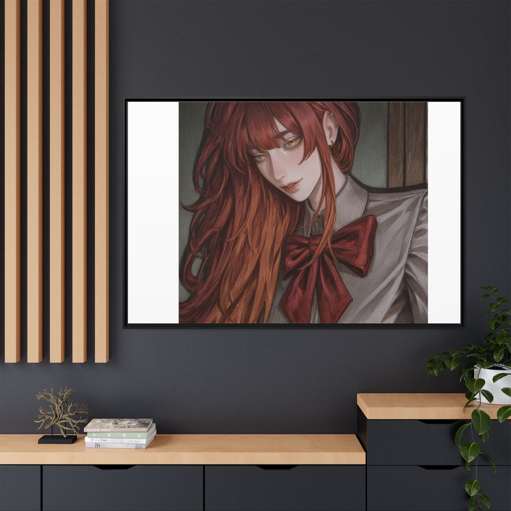Framed Matte Canvas Print — Moody Red-Headed Anime Girl Art