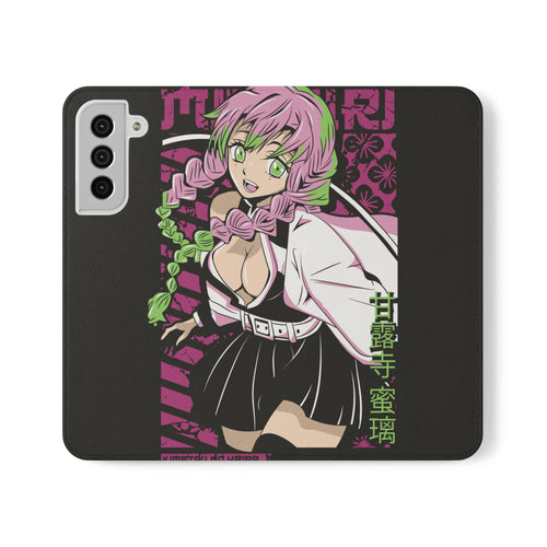 Anime Girl Flip Phone Case — Pink Demon Slayer Style Wallet Cover