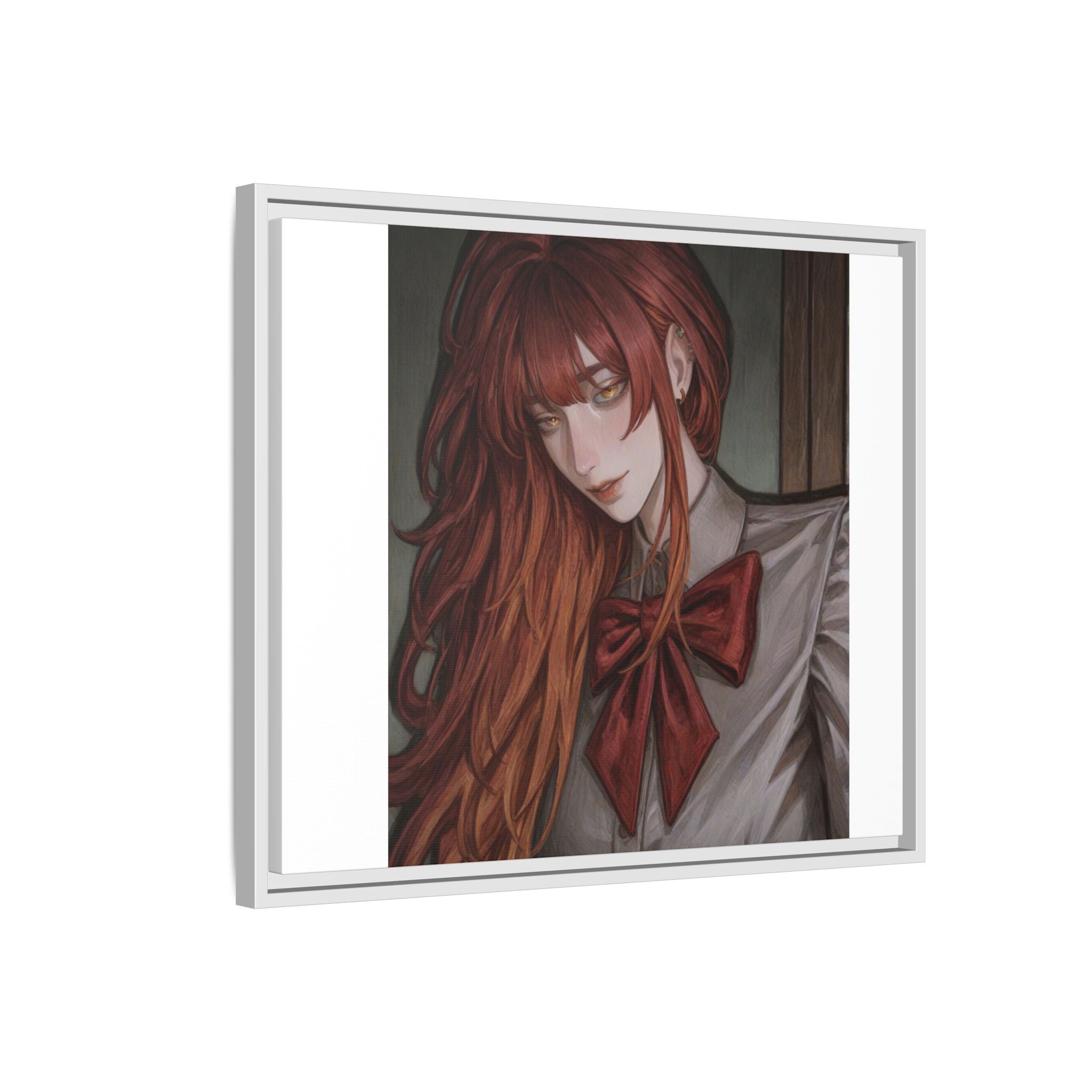 Framed Matte Canvas Print — Moody Red-Headed Anime Girl Art
