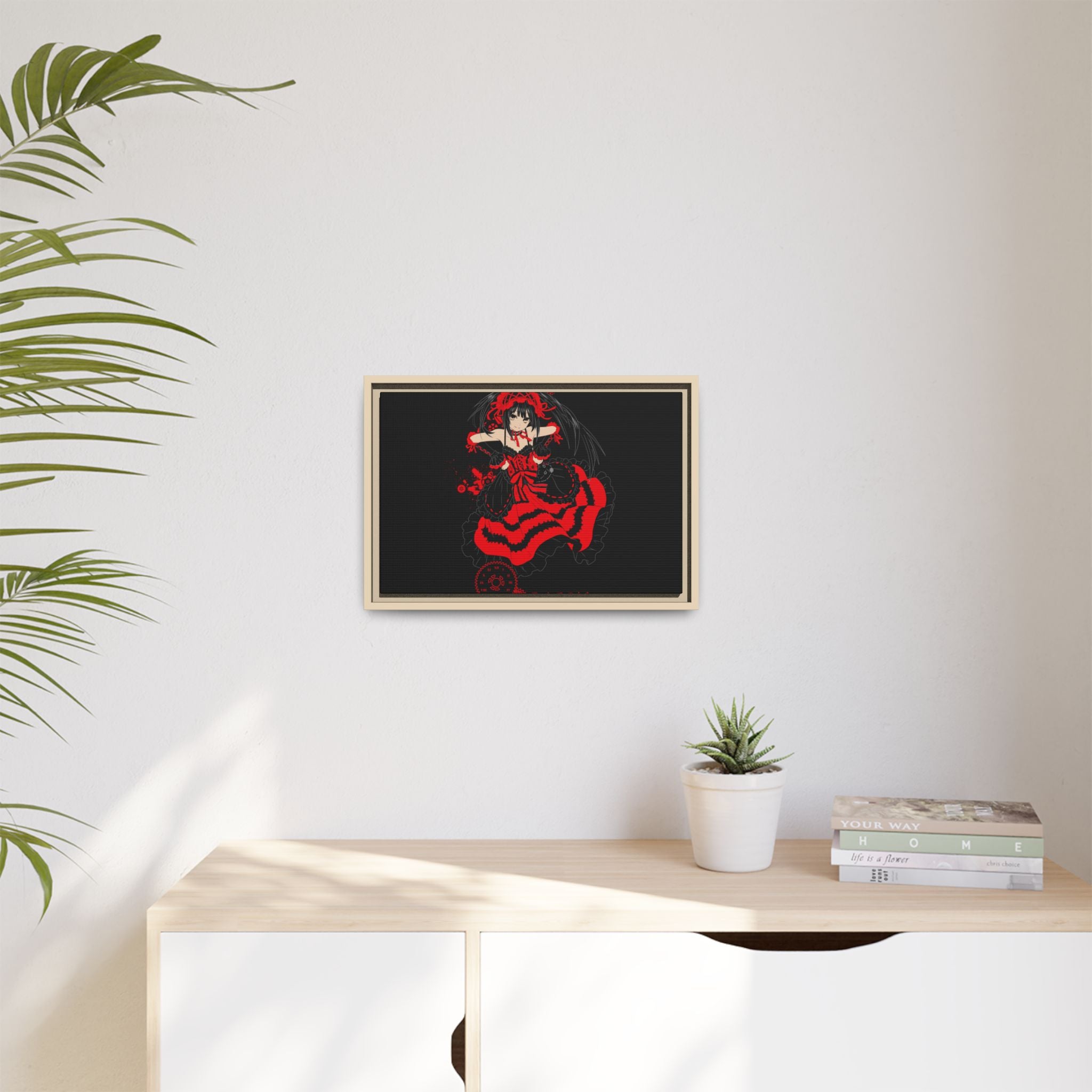 Anime Warrior Red Black Matte Canvas Print — Framed Wall Art
