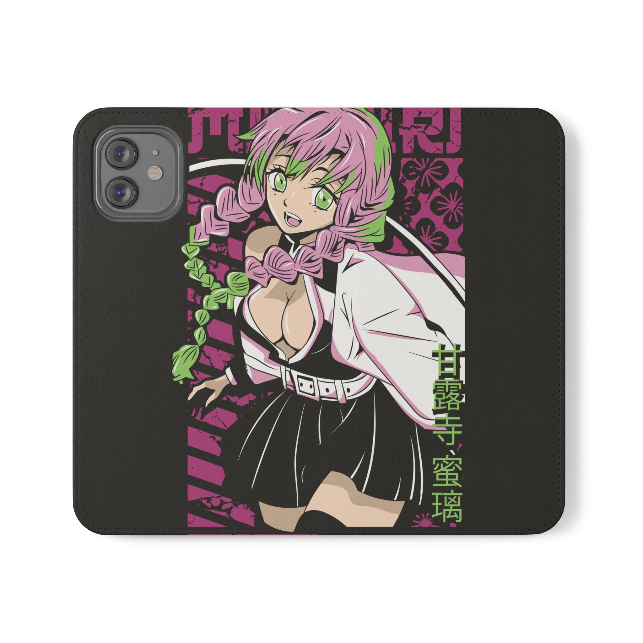 Anime Girl Flip Phone Case — Pink Demon Slayer Style Wallet Cover