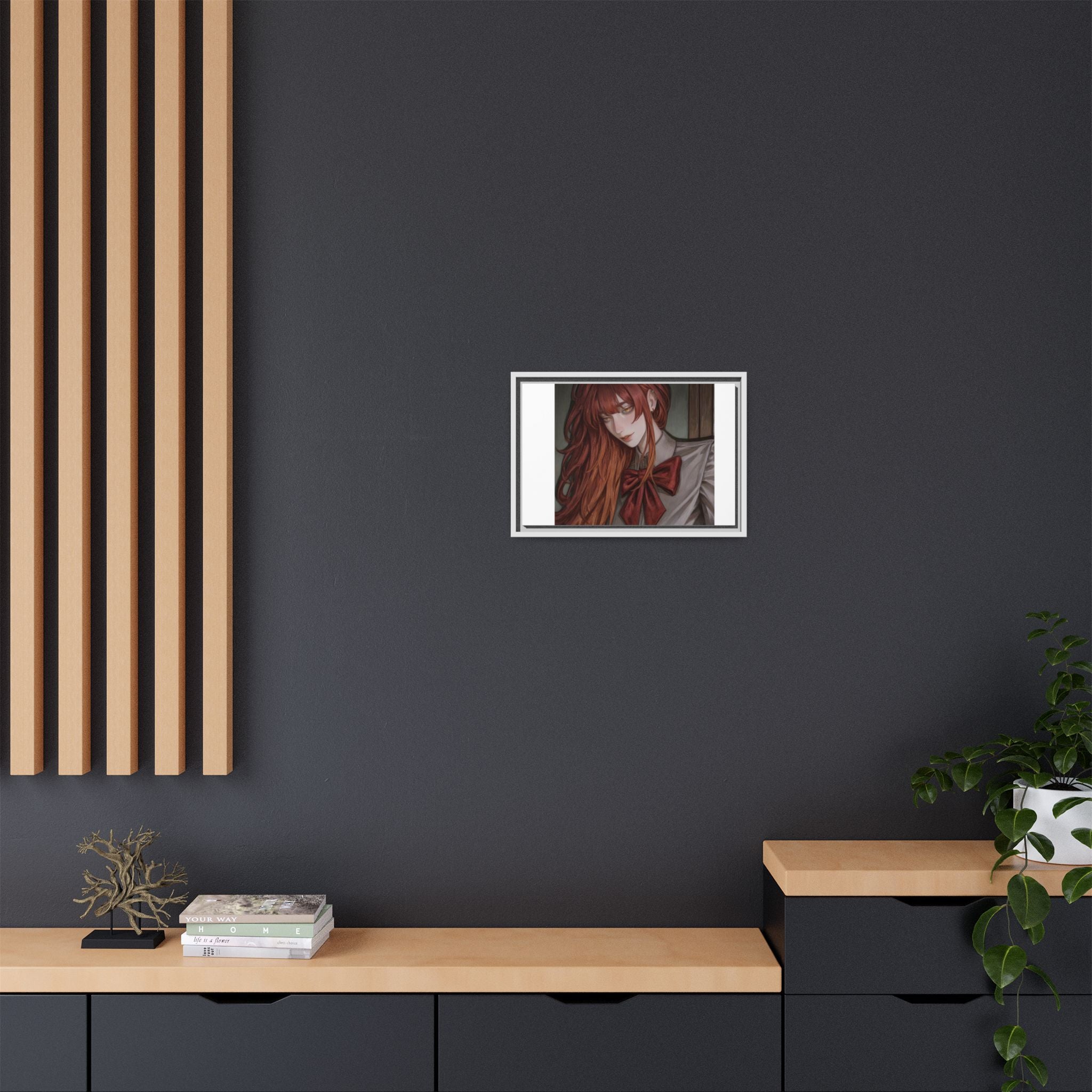 Framed Matte Canvas Print — Moody Red-Headed Anime Girl Art