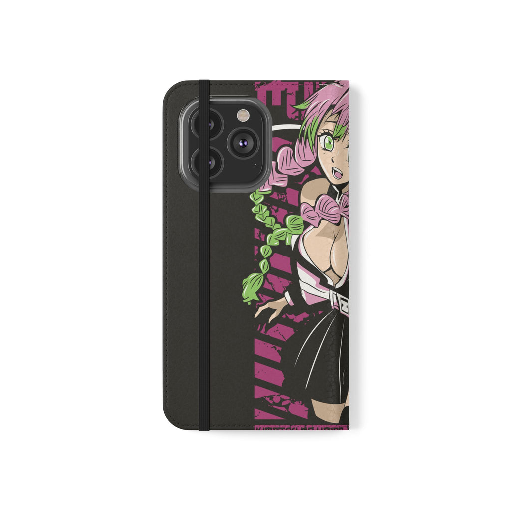 Anime Girl Flip Phone Case — Pink Demon Slayer Style Wallet Cover