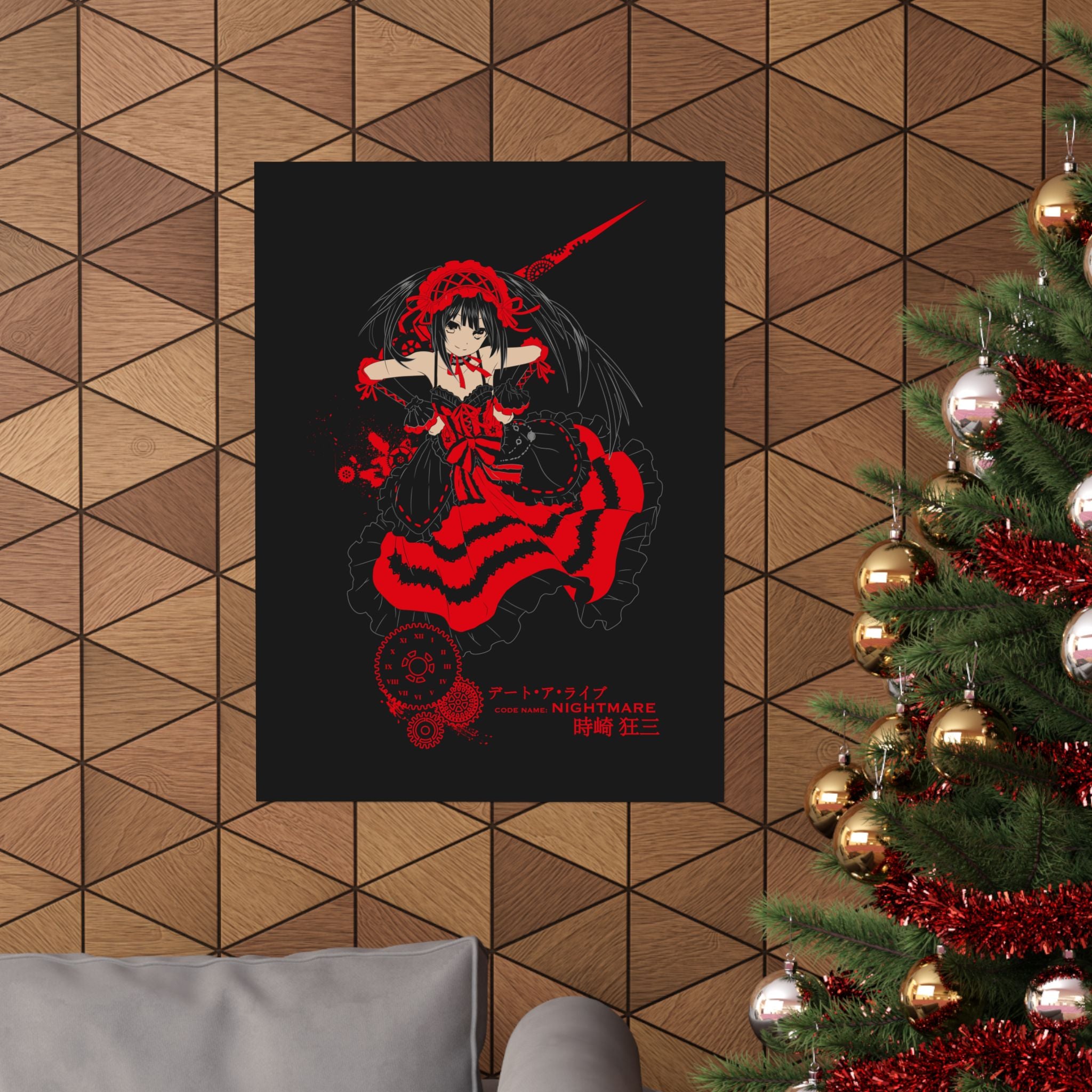 Anime Gothic Poster — Red & Black Kurumi Nightcore Matte Vertical Print