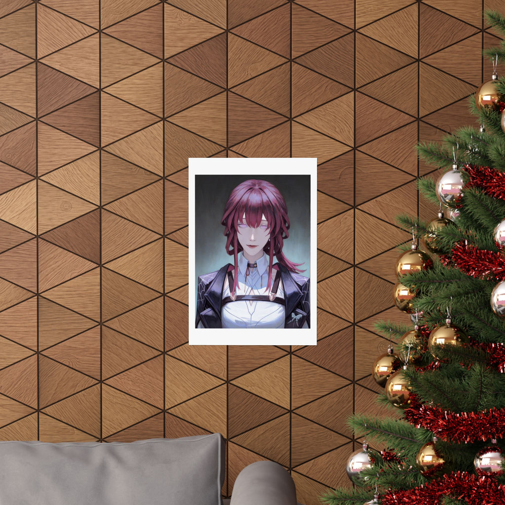 Anime Portrait Poster — Moody Red‑Haired Character Matte Vertical Art Print
