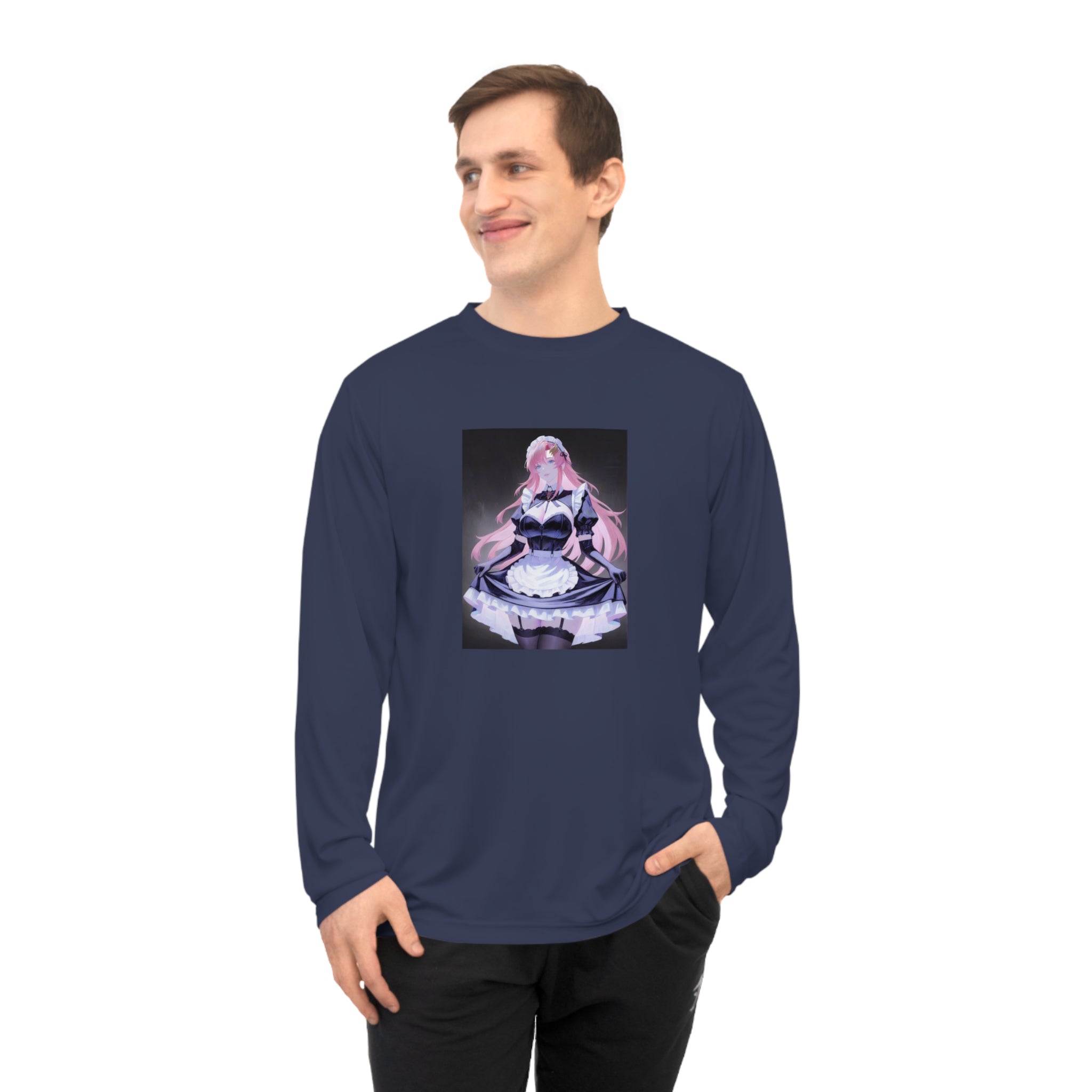 Anime Maid Art Long Sleeve Shirt — Pink-haired Fantasy Maid Graphic