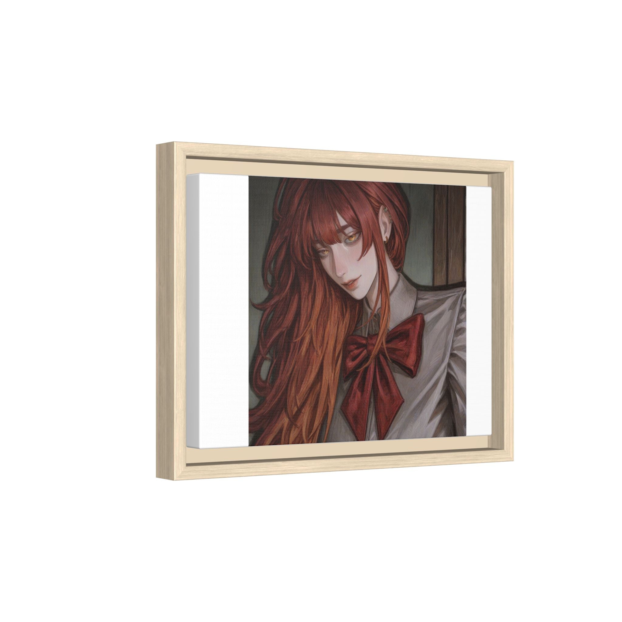Framed Matte Canvas Print — Moody Red-Headed Anime Girl Art