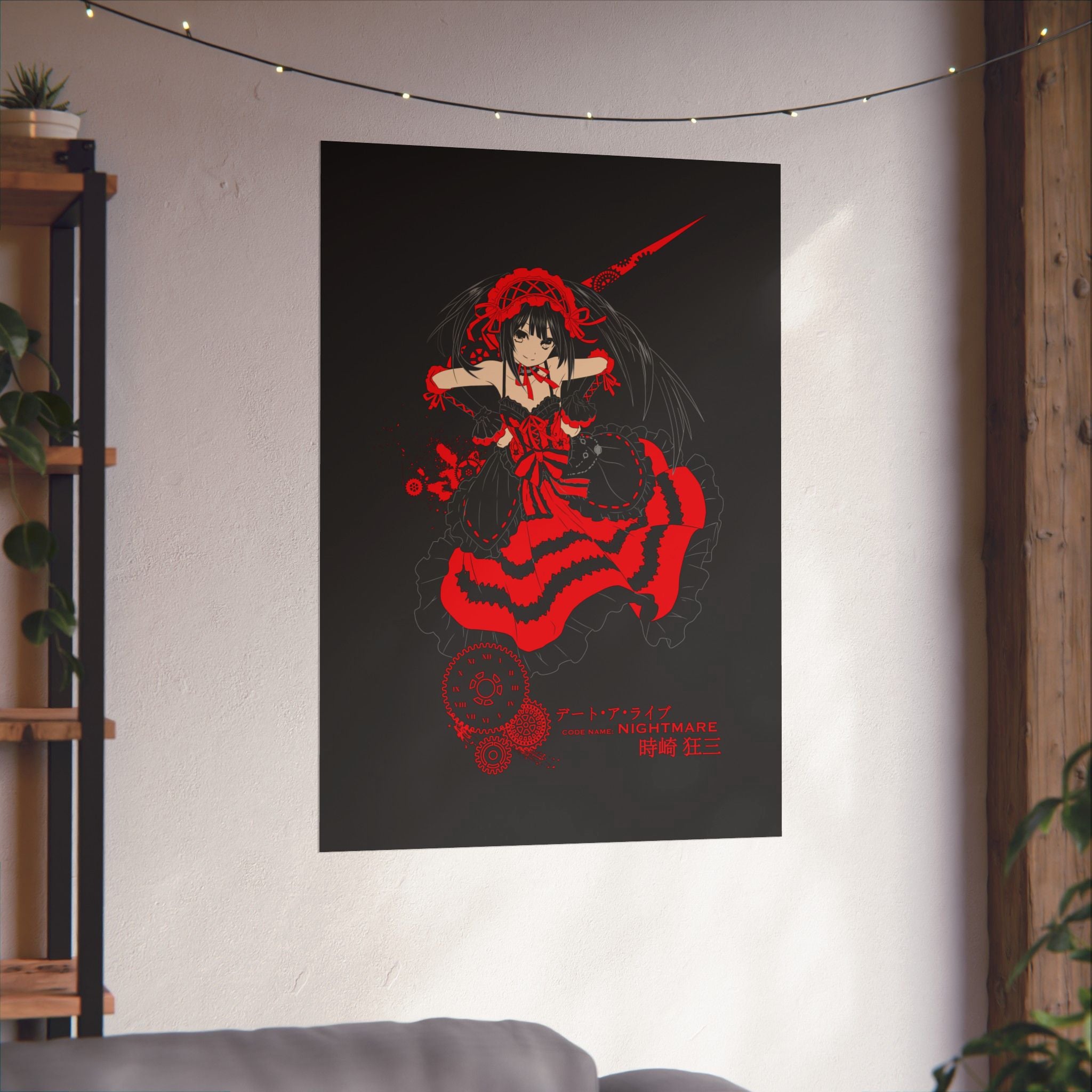 Anime Gothic Poster — Red & Black Kurumi Nightcore Matte Vertical Print