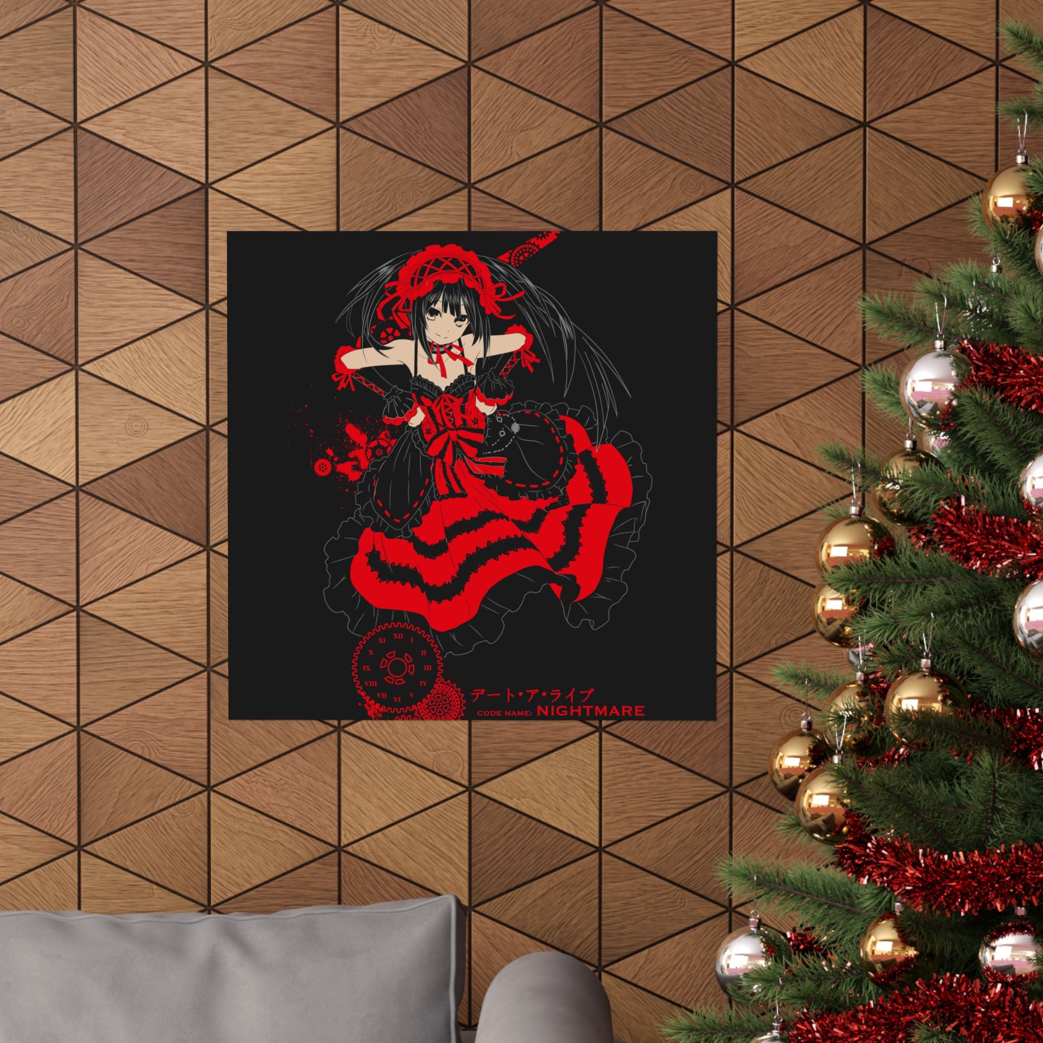 Anime Gothic Poster — Red & Black Kurumi Nightcore Matte Vertical Print