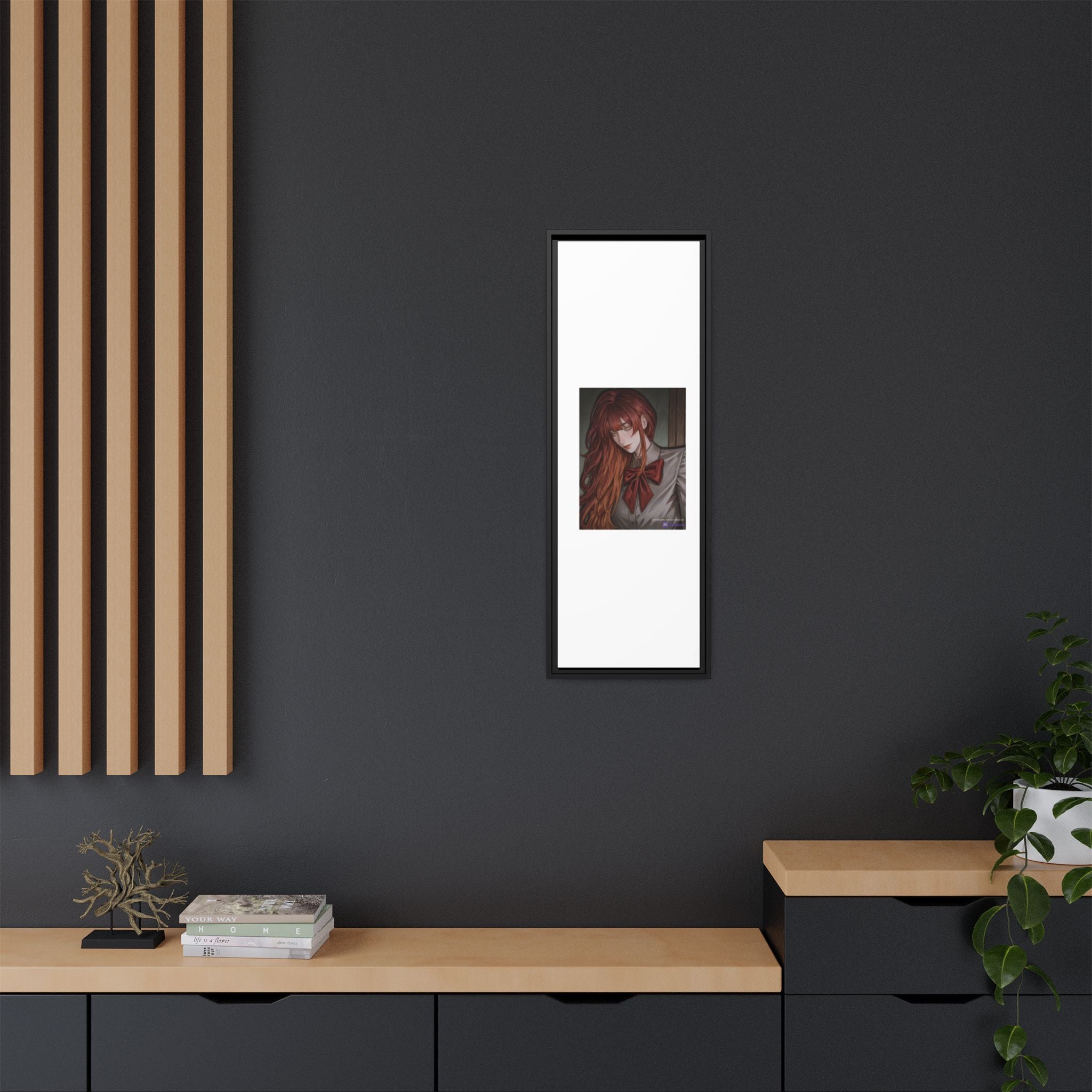 Framed Matte Canvas Print — Moody Red-Headed Anime Girl Art