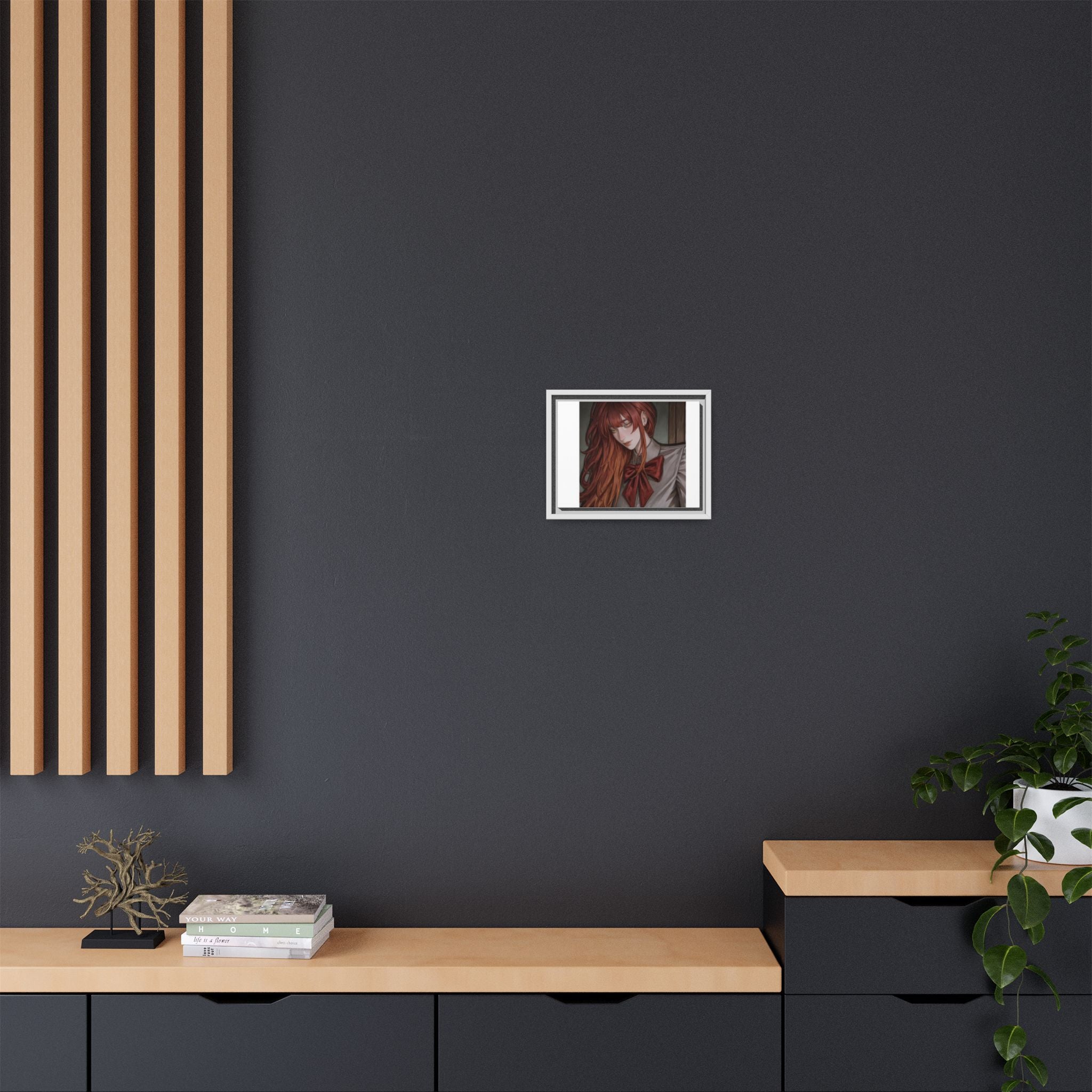 Framed Matte Canvas Print — Moody Red-Headed Anime Girl Art