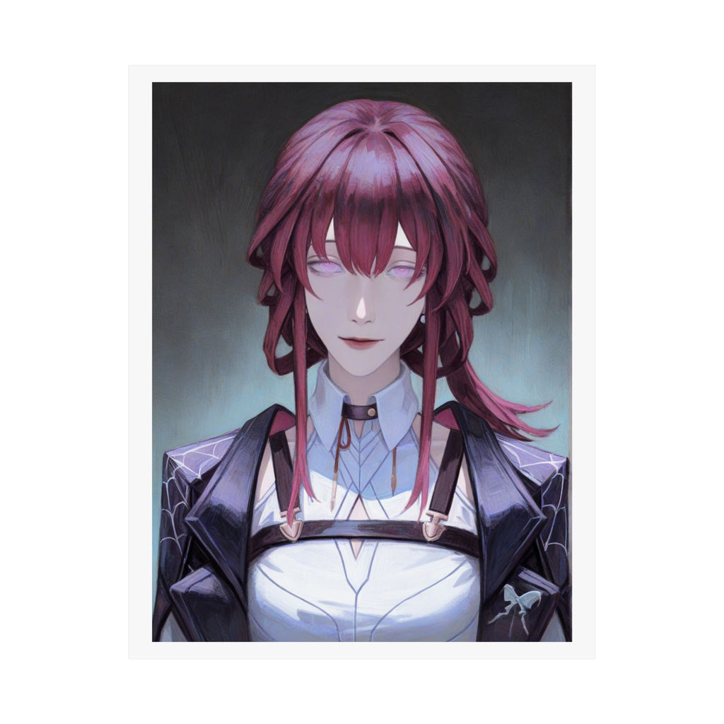 Anime Portrait Poster — Moody Red‑Haired Character Matte Vertical Art Print