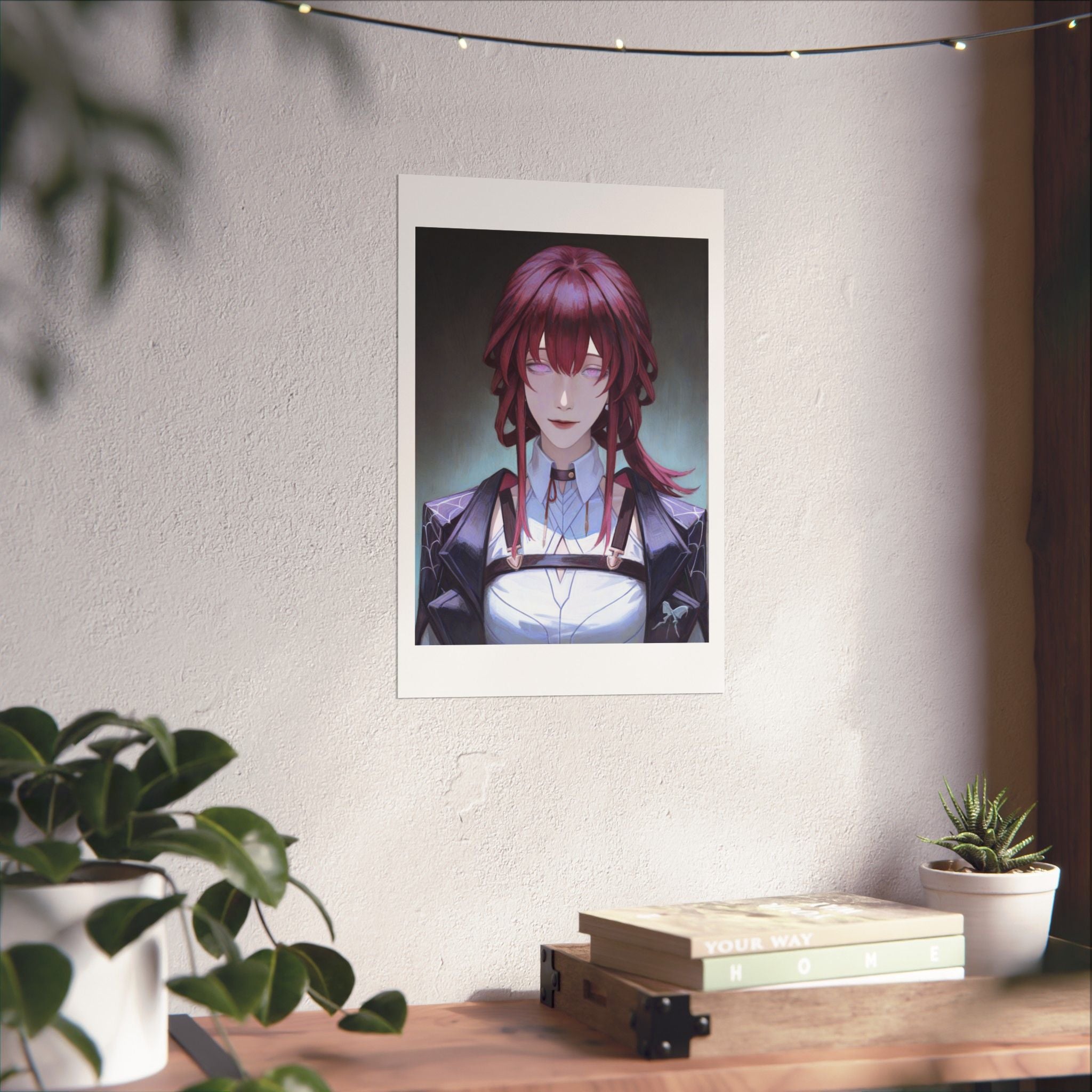 Anime Portrait Poster — Moody Red‑Haired Character Matte Vertical Art Print