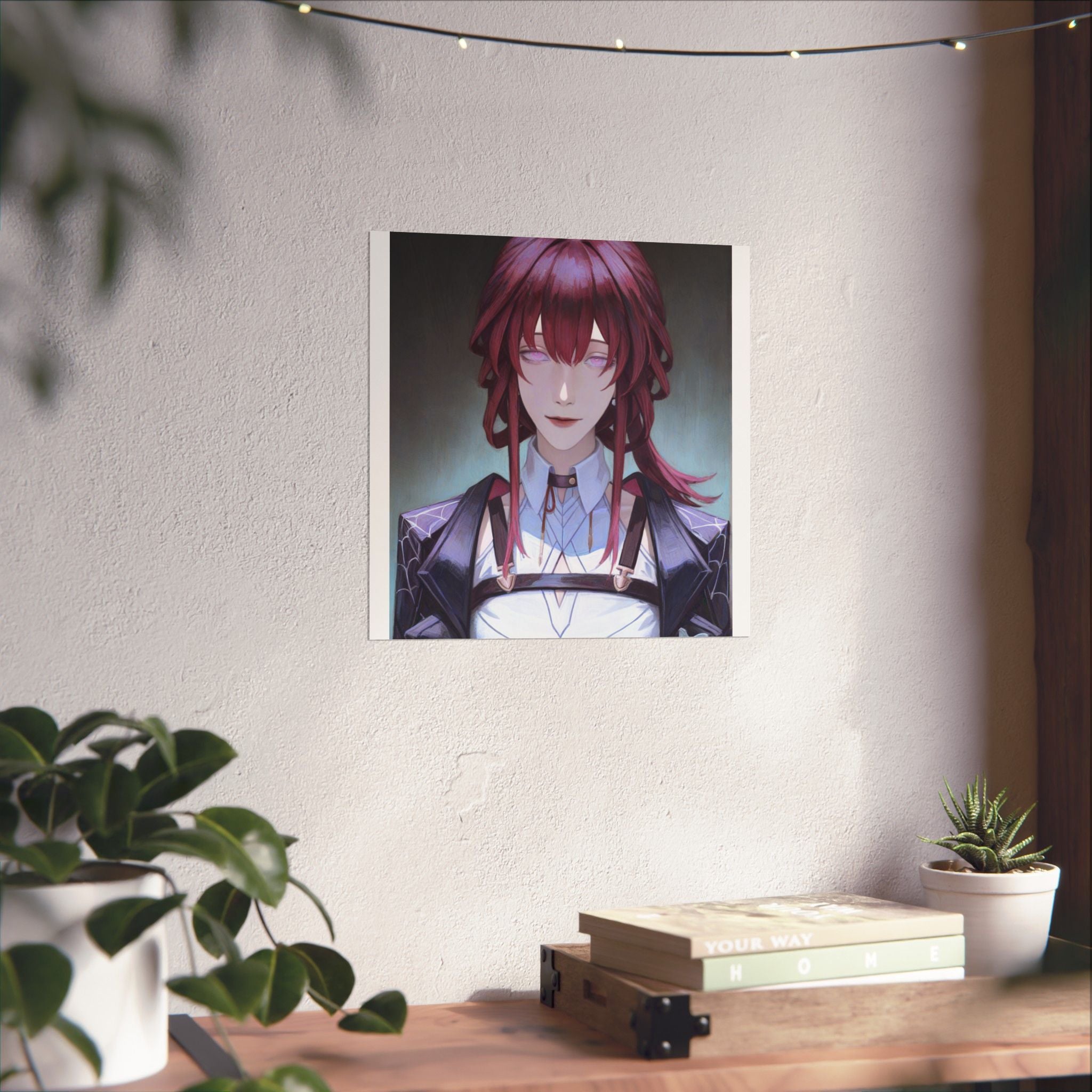 Anime Portrait Poster — Moody Red‑Haired Character Matte Vertical Art Print