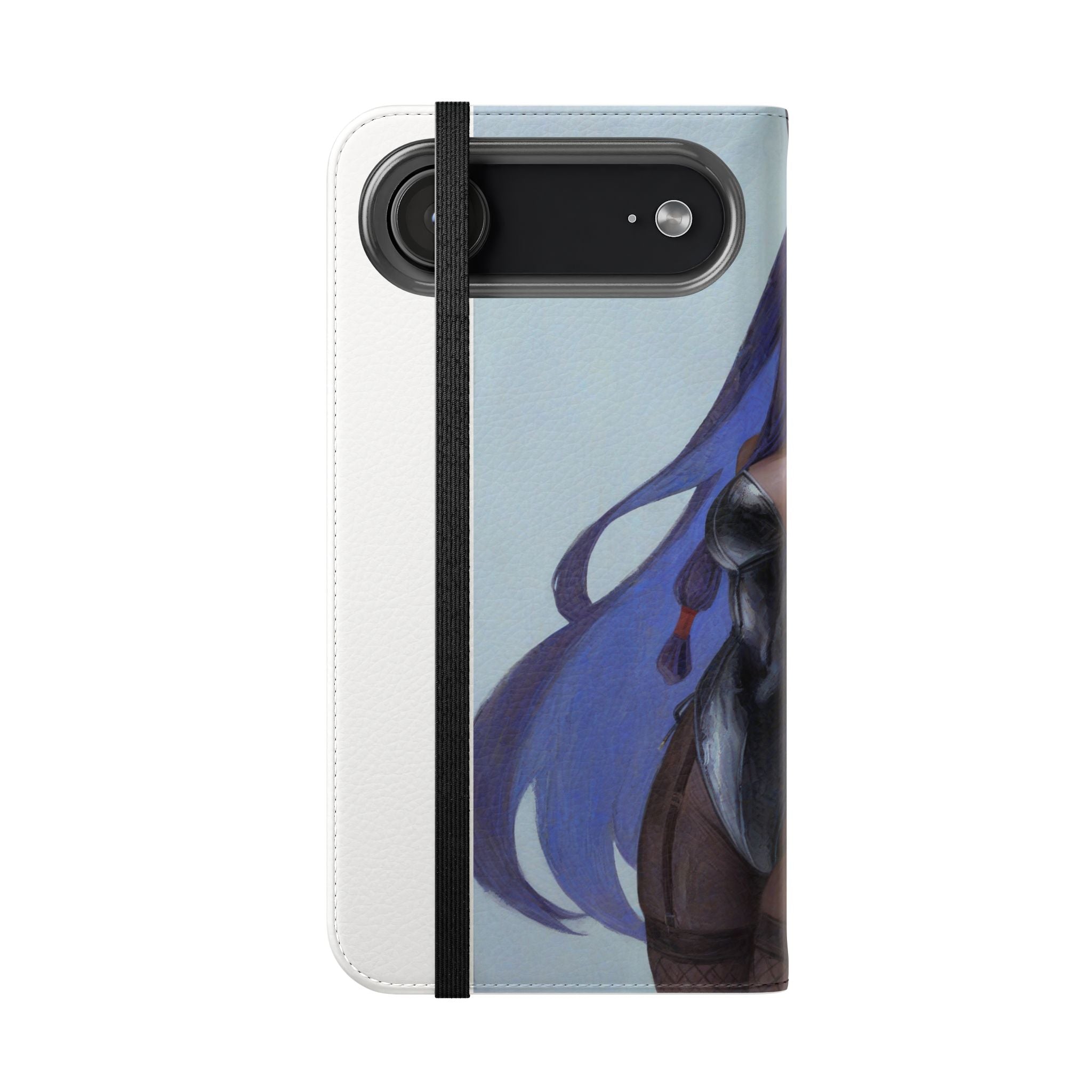 Anime Bunny Girl Flip Case - Purple Long-Haired Character Phone Wallet
