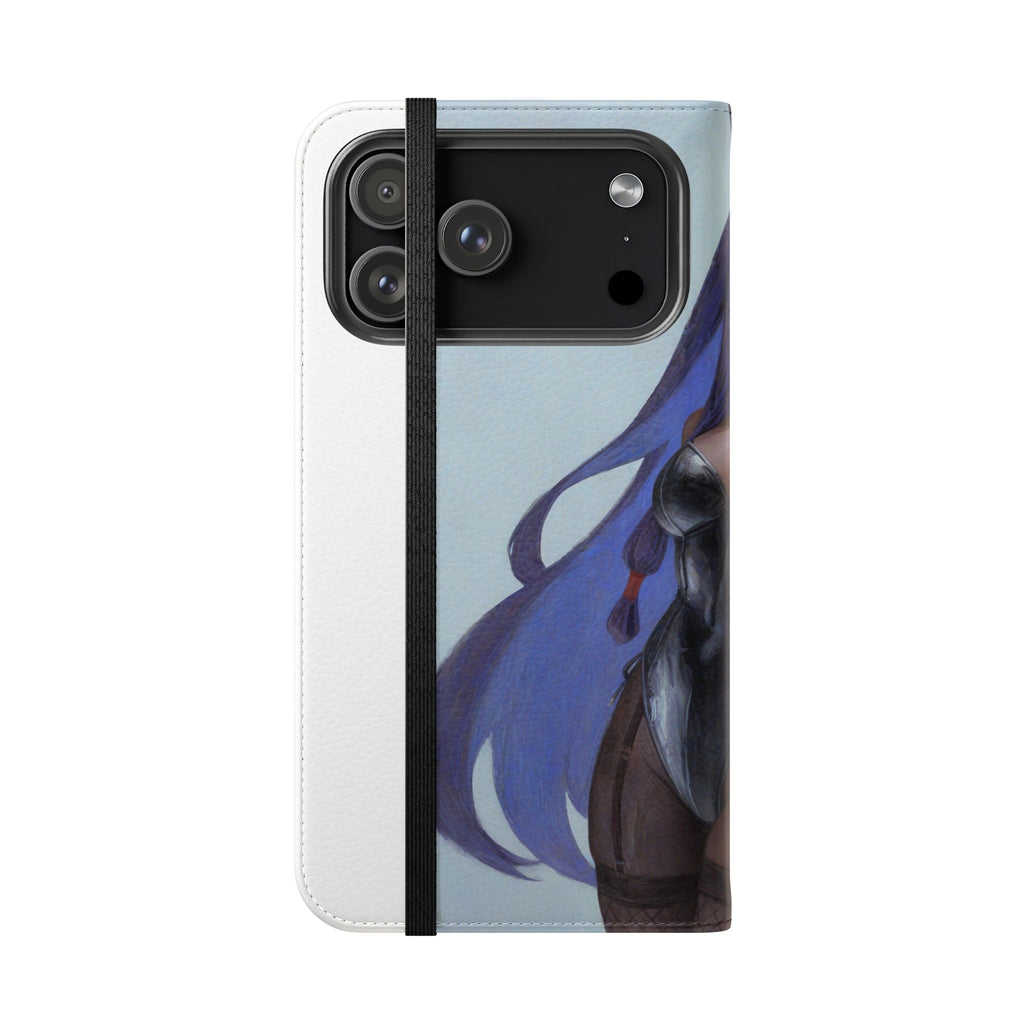 Anime Bunny Girl Flip Case - Purple Long-Haired Character Phone Wallet