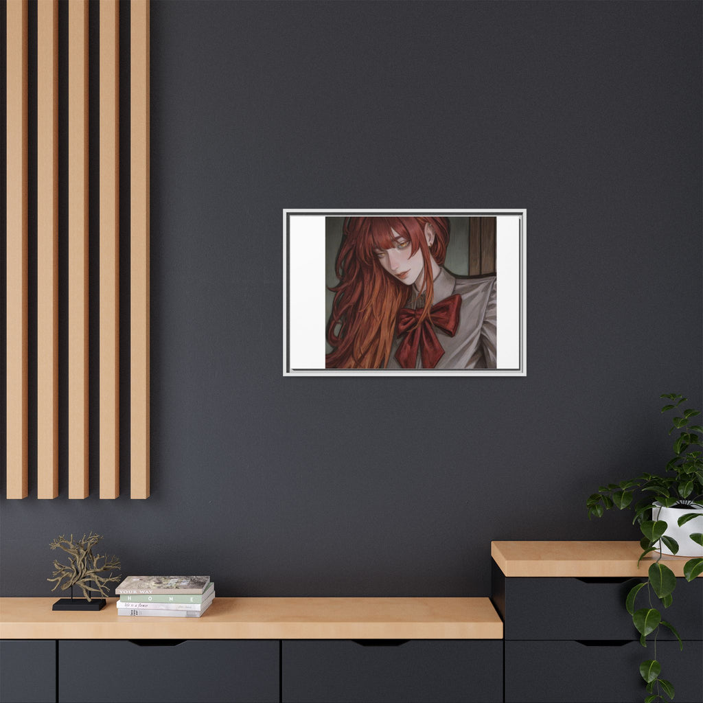 Framed Matte Canvas Print — Moody Red-Headed Anime Girl Art