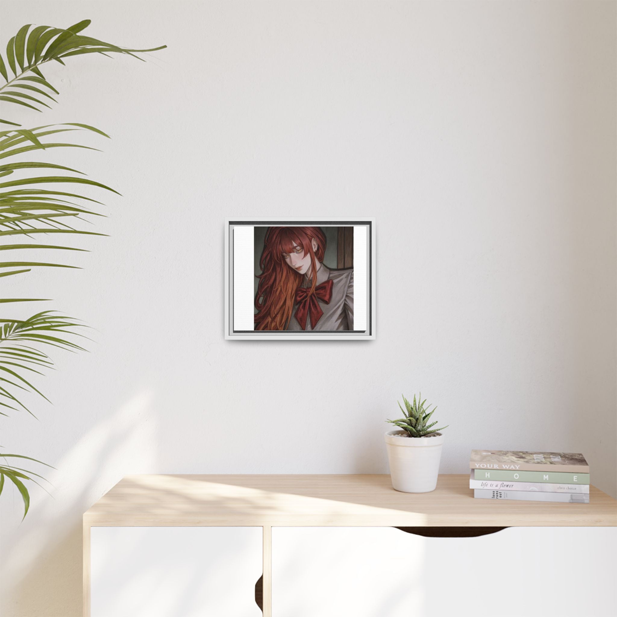 Framed Matte Canvas Print — Moody Red-Headed Anime Girl Art