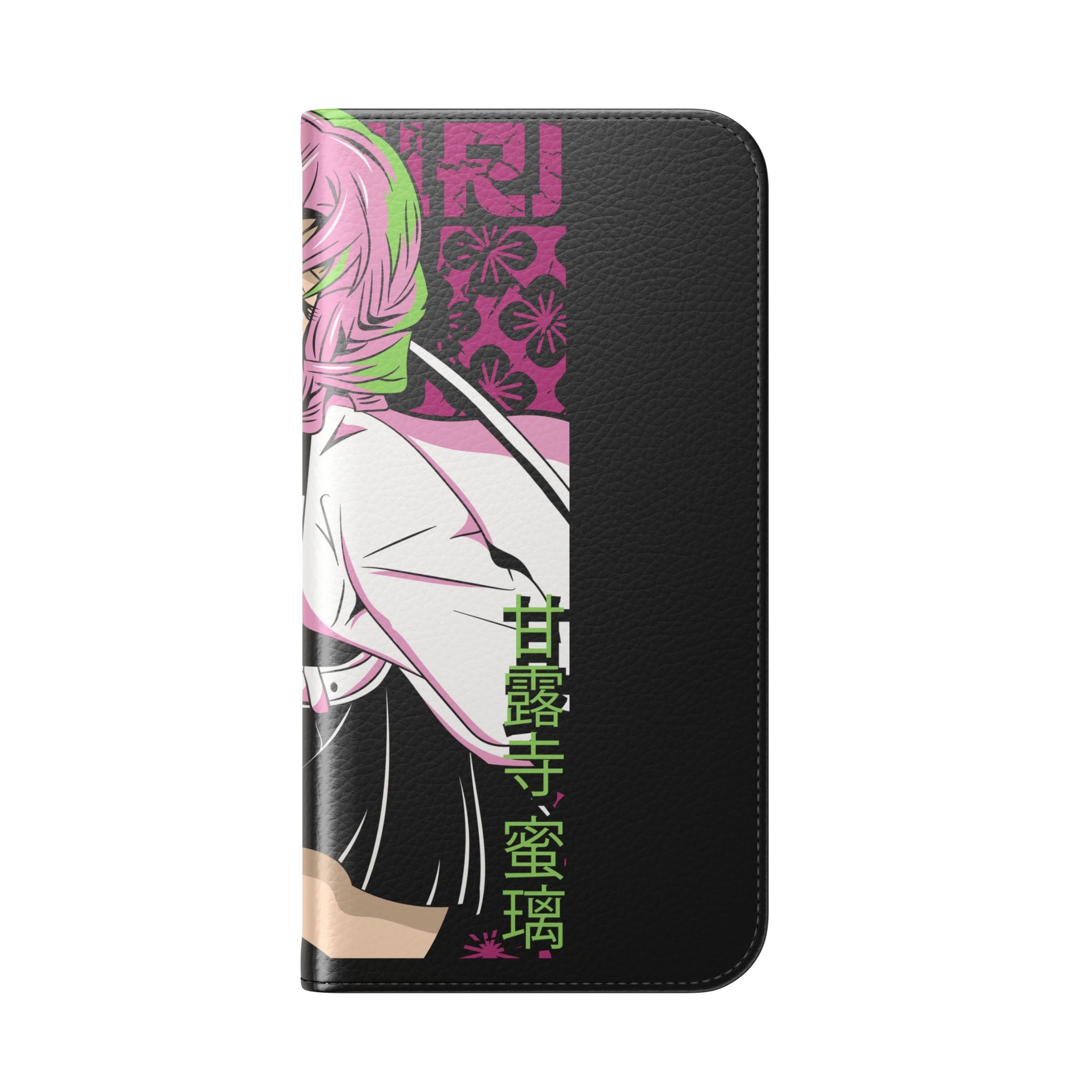 Anime Girl Flip Phone Case — Pink Demon Slayer Style Wallet Cover