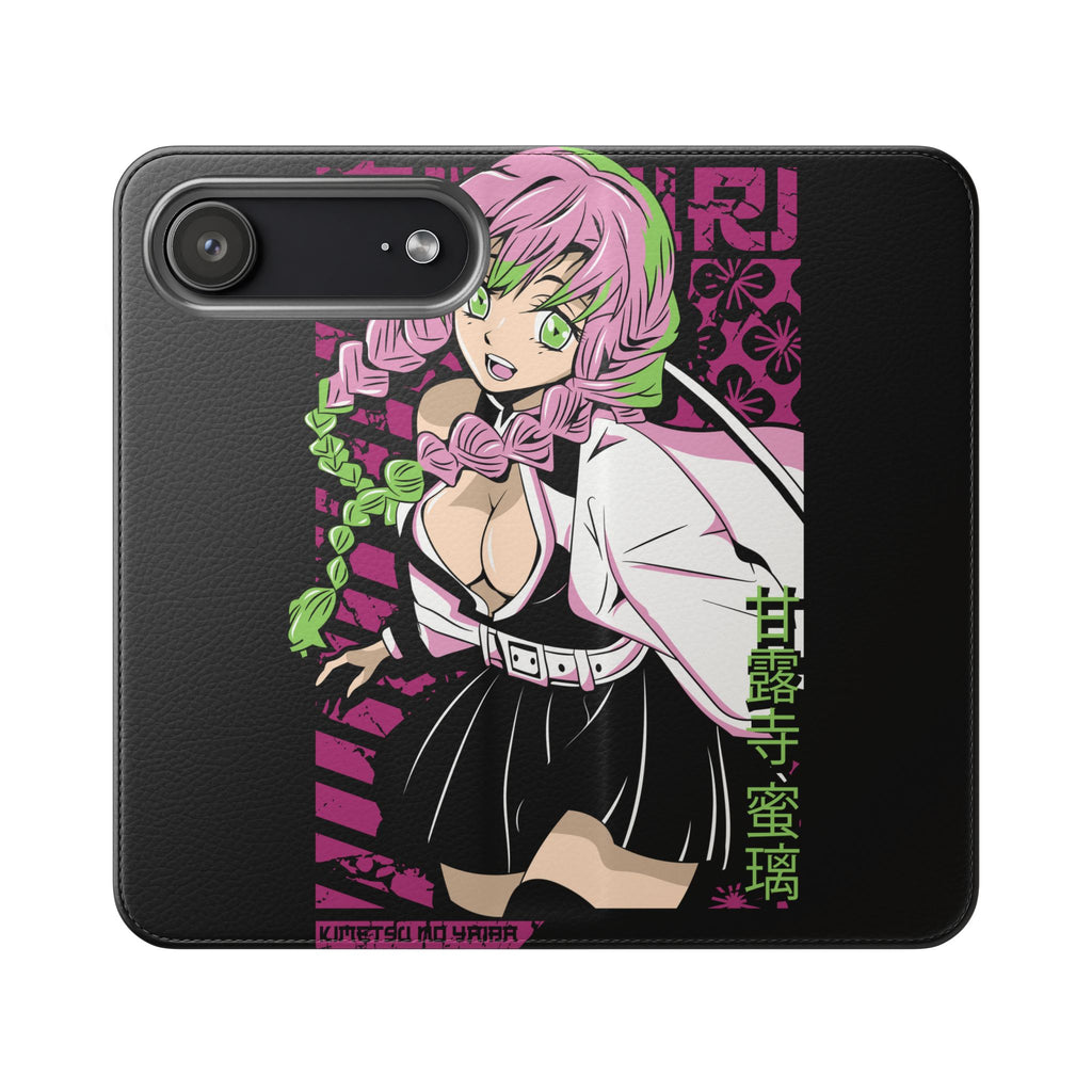 Anime Girl Flip Phone Case — Pink Demon Slayer Style Wallet Cover