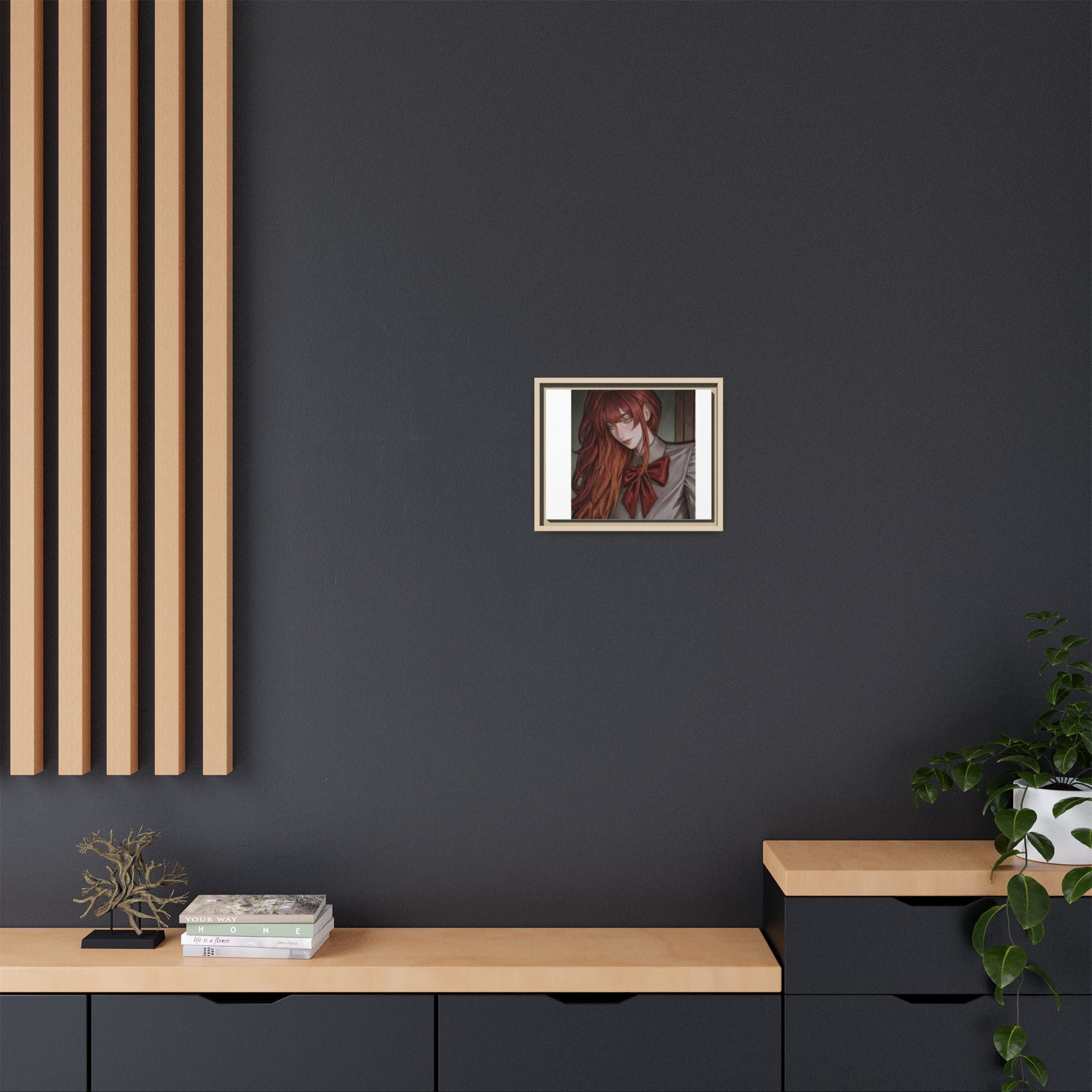Framed Matte Canvas Print — Moody Red-Headed Anime Girl Art