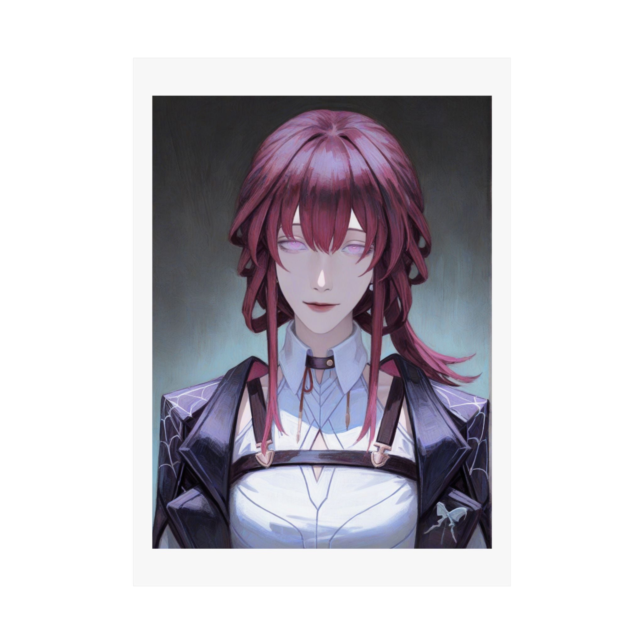 Anime Portrait Poster — Moody Red‑Haired Character Matte Vertical Art Print