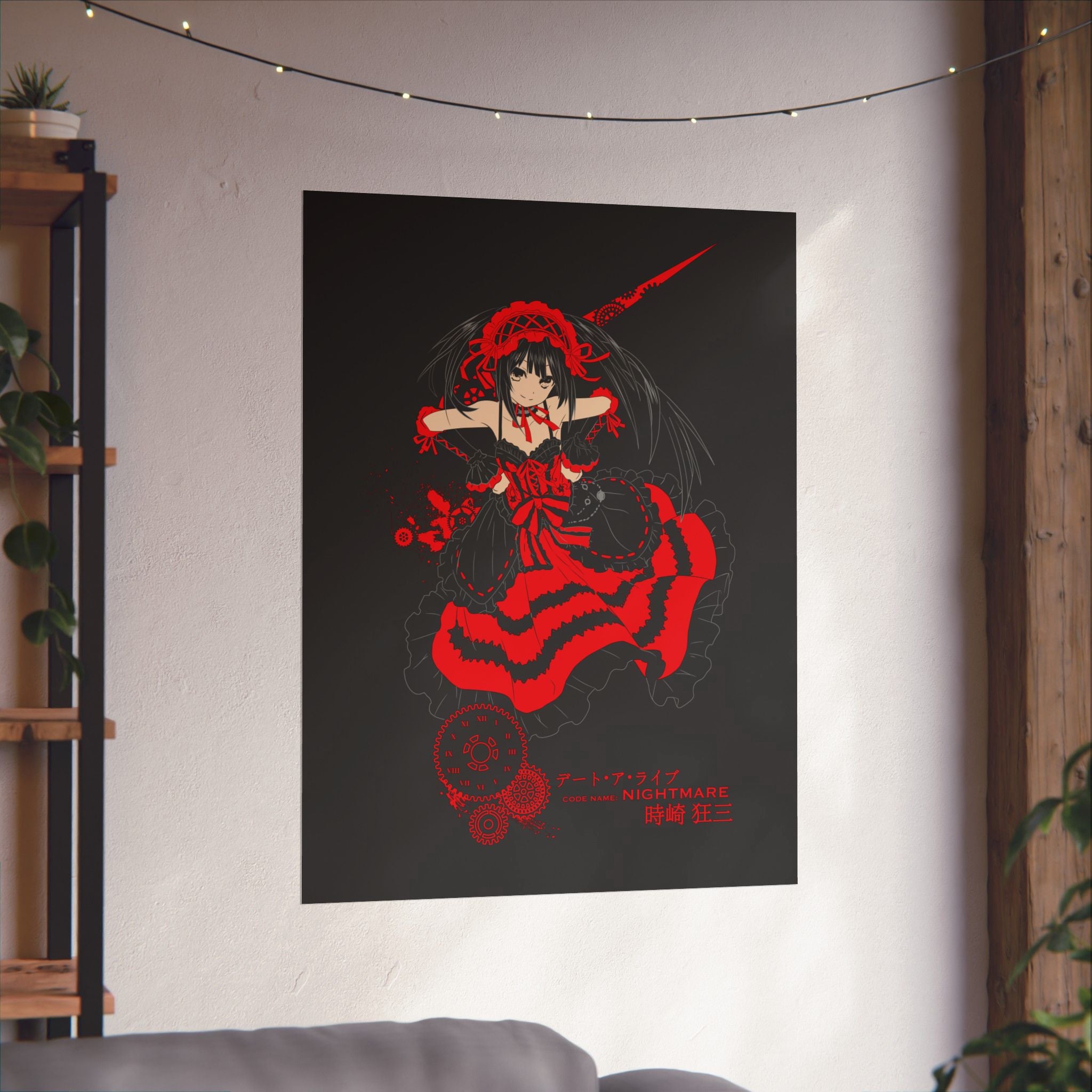 Anime Gothic Poster — Red & Black Kurumi Nightcore Matte Vertical Print