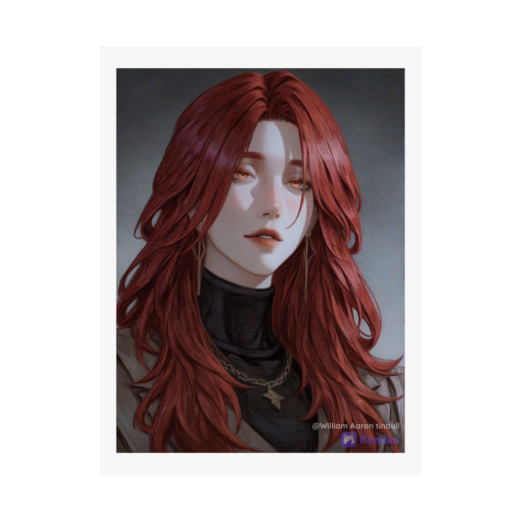 Red-Haired Muse Matte Vertical Poster — Moody Portrait Art Print