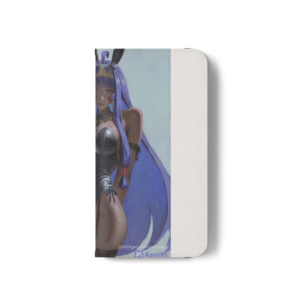 Anime Bunny Girl Flip Case - Purple Long-Haired Character Phone Wallet