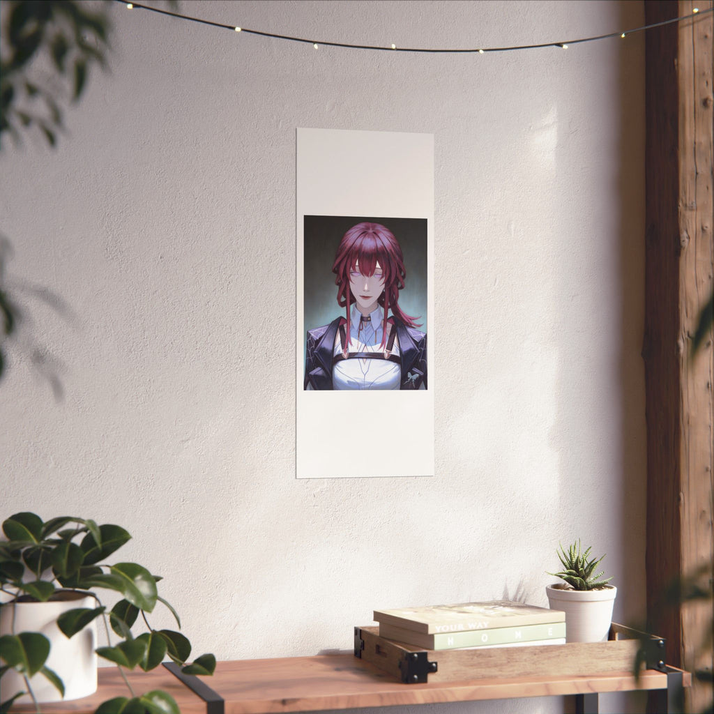 Anime Portrait Poster — Moody Red‑Haired Character Matte Vertical Art Print