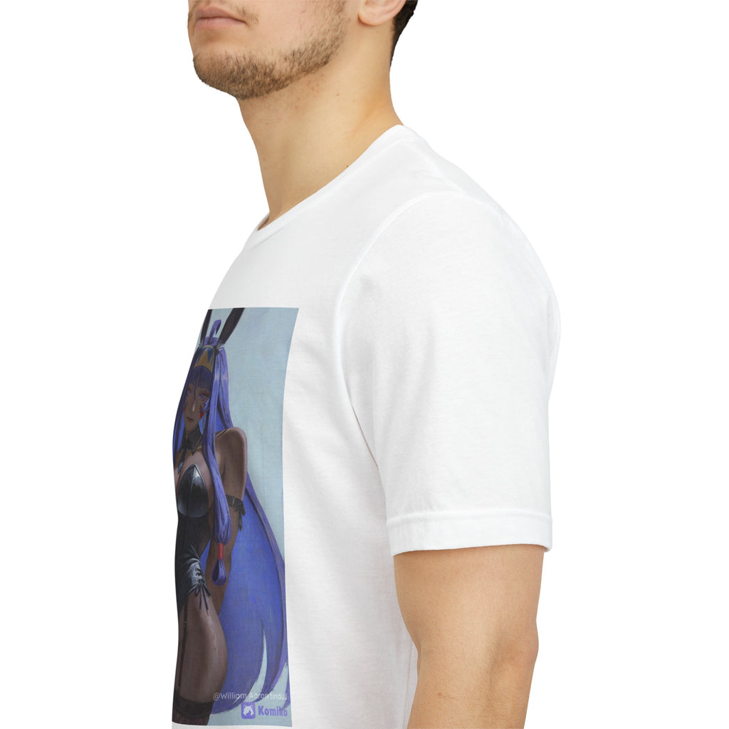Anime Bunny Girl Graphic Tee — Purple Long-Hair Pinup Illustration