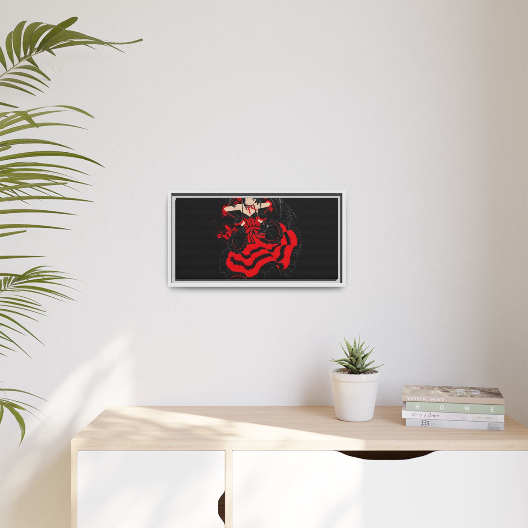 Anime Warrior Red Black Matte Canvas Print — Framed Wall Art