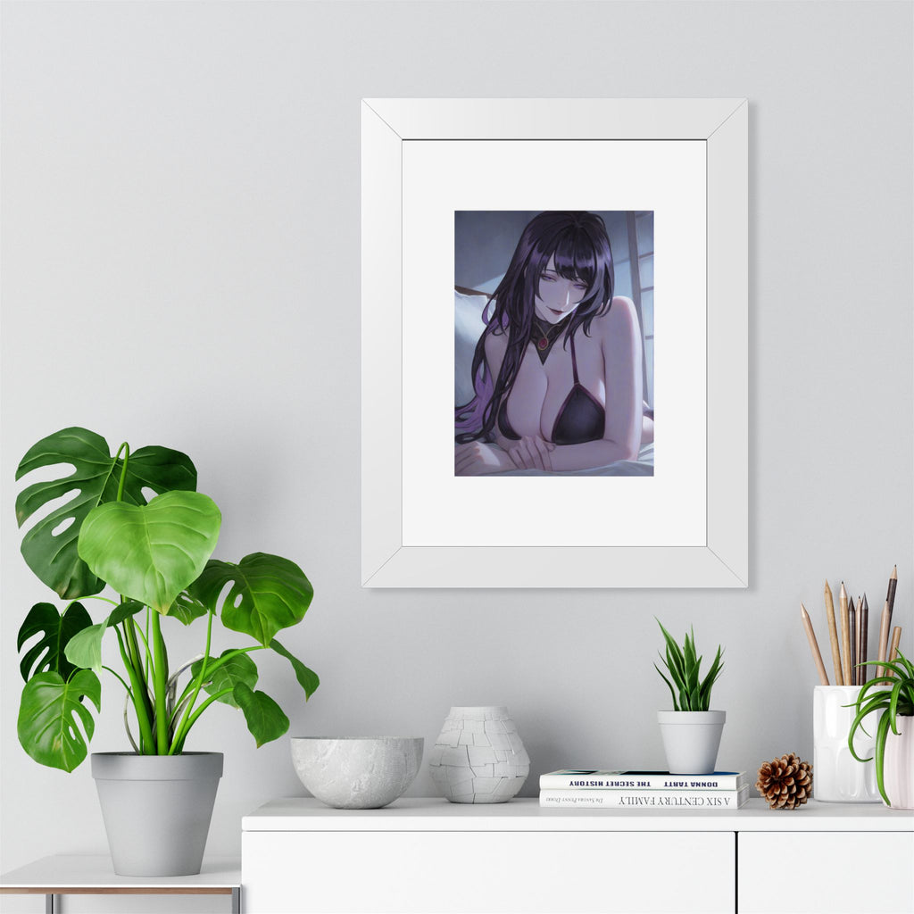 Anime Art Poster — Sultry Dark-Haired Girl Framed Vertical Print