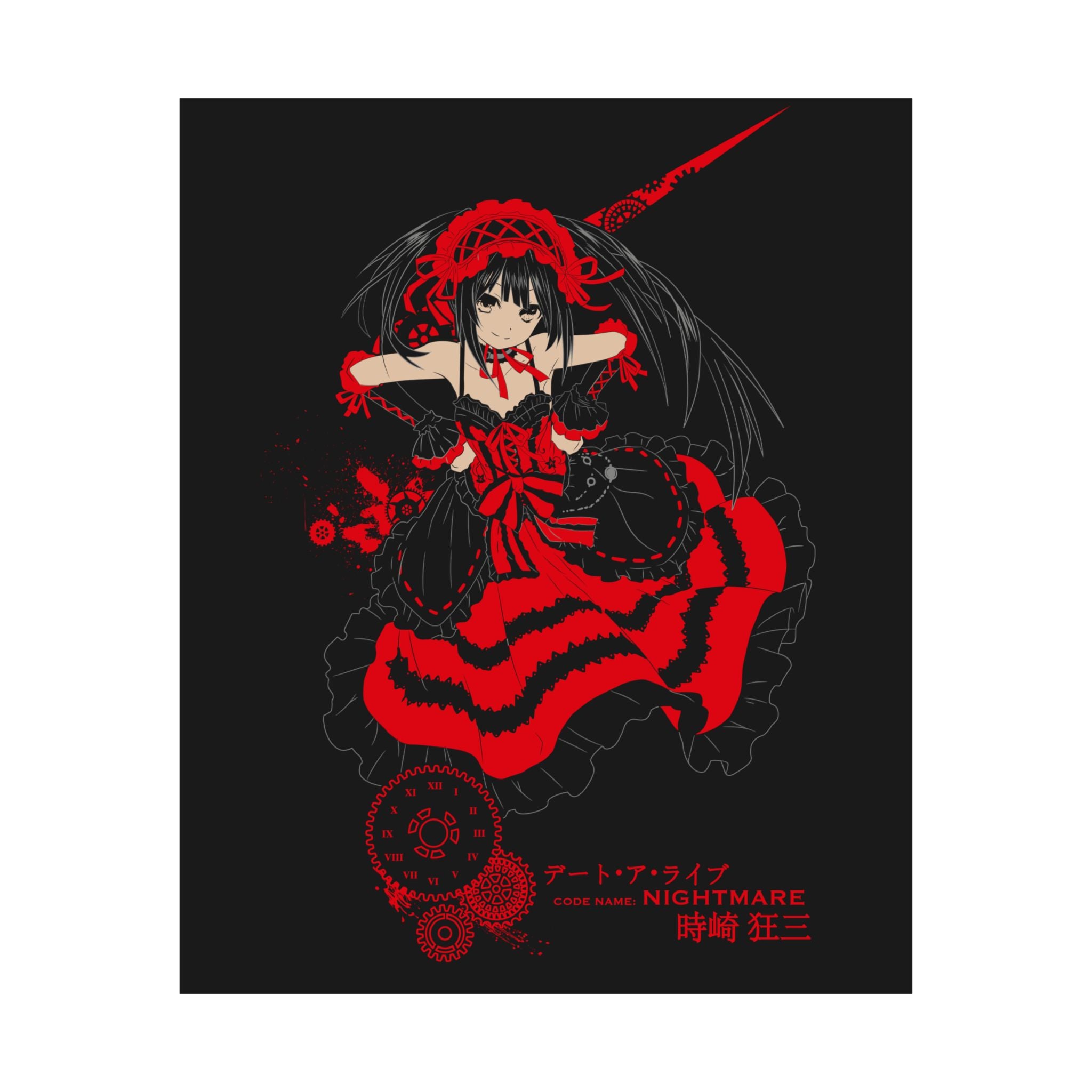 Anime Gothic Poster — Red & Black Kurumi Nightcore Matte Vertical Print