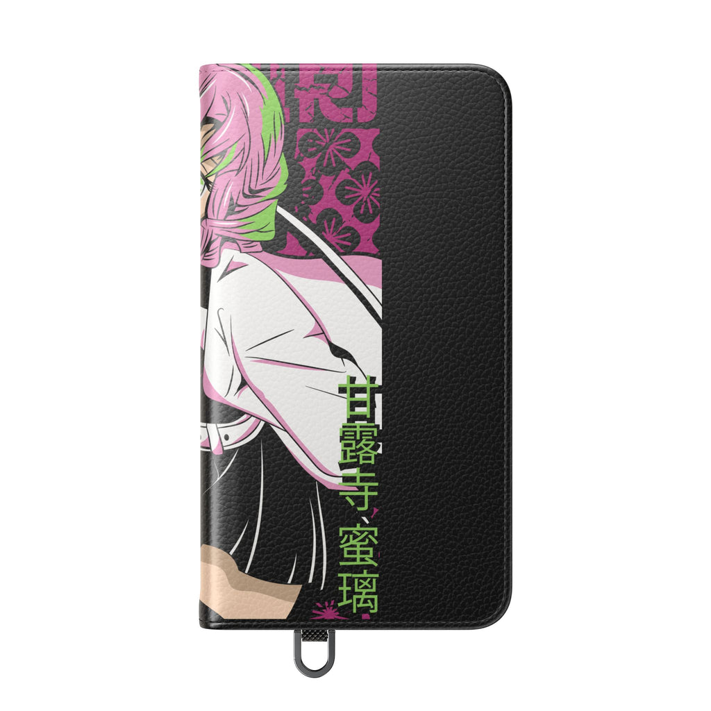 Anime Girl Flip Phone Case — Pink Demon Slayer Style Wallet Cover