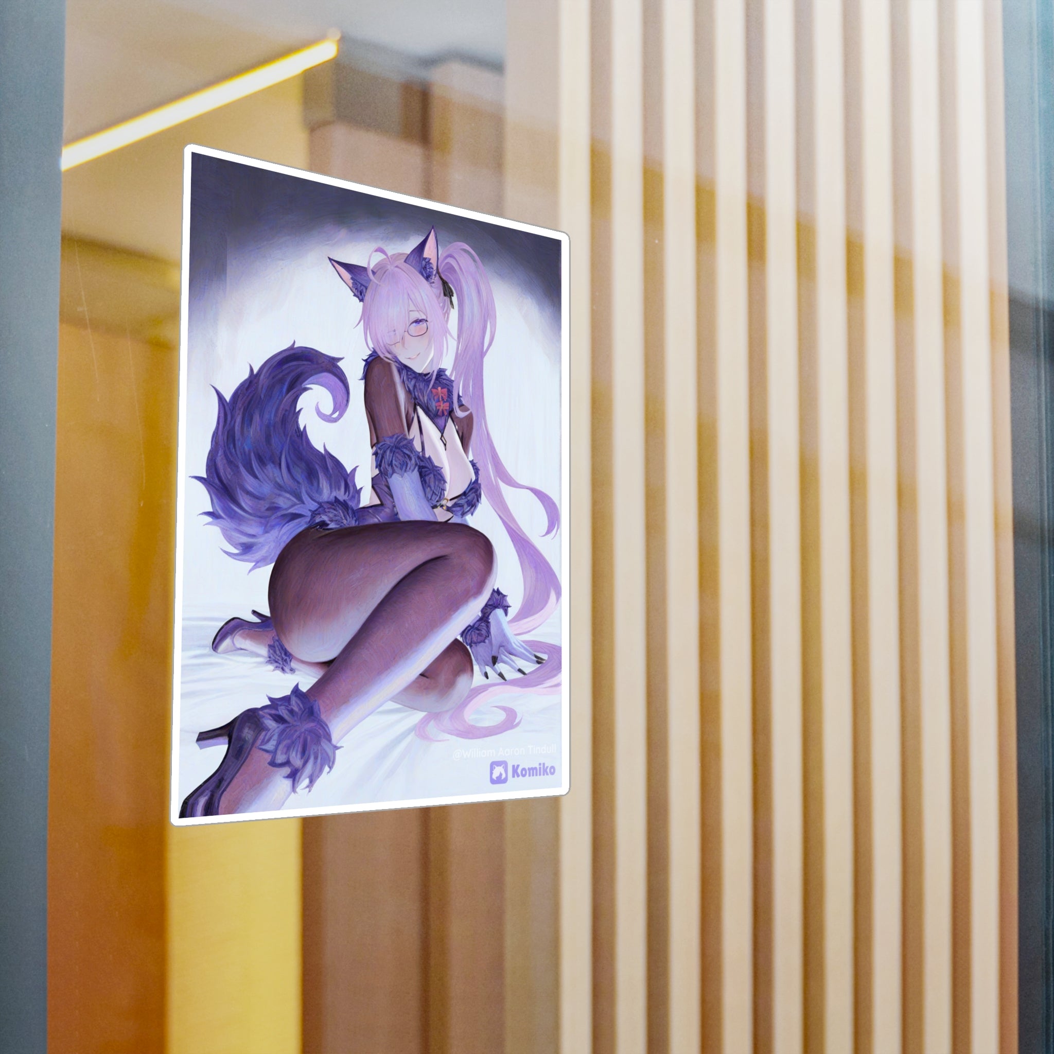 Anime Foxgirl Kiss-Cut Vinyl Decal — Pastel Purple Kemonomimi Sticker