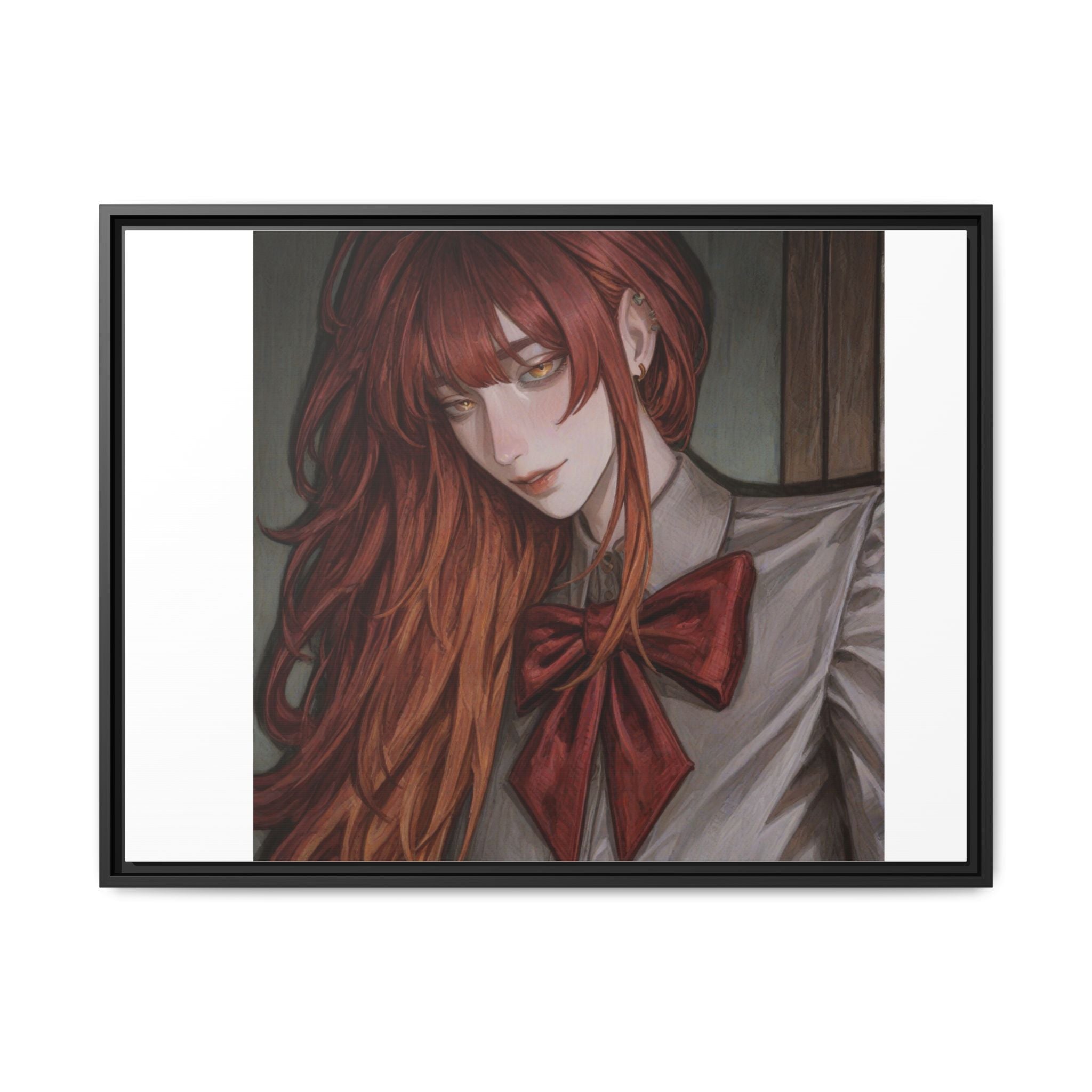 Framed Matte Canvas Print — Moody Red-Headed Anime Girl Art