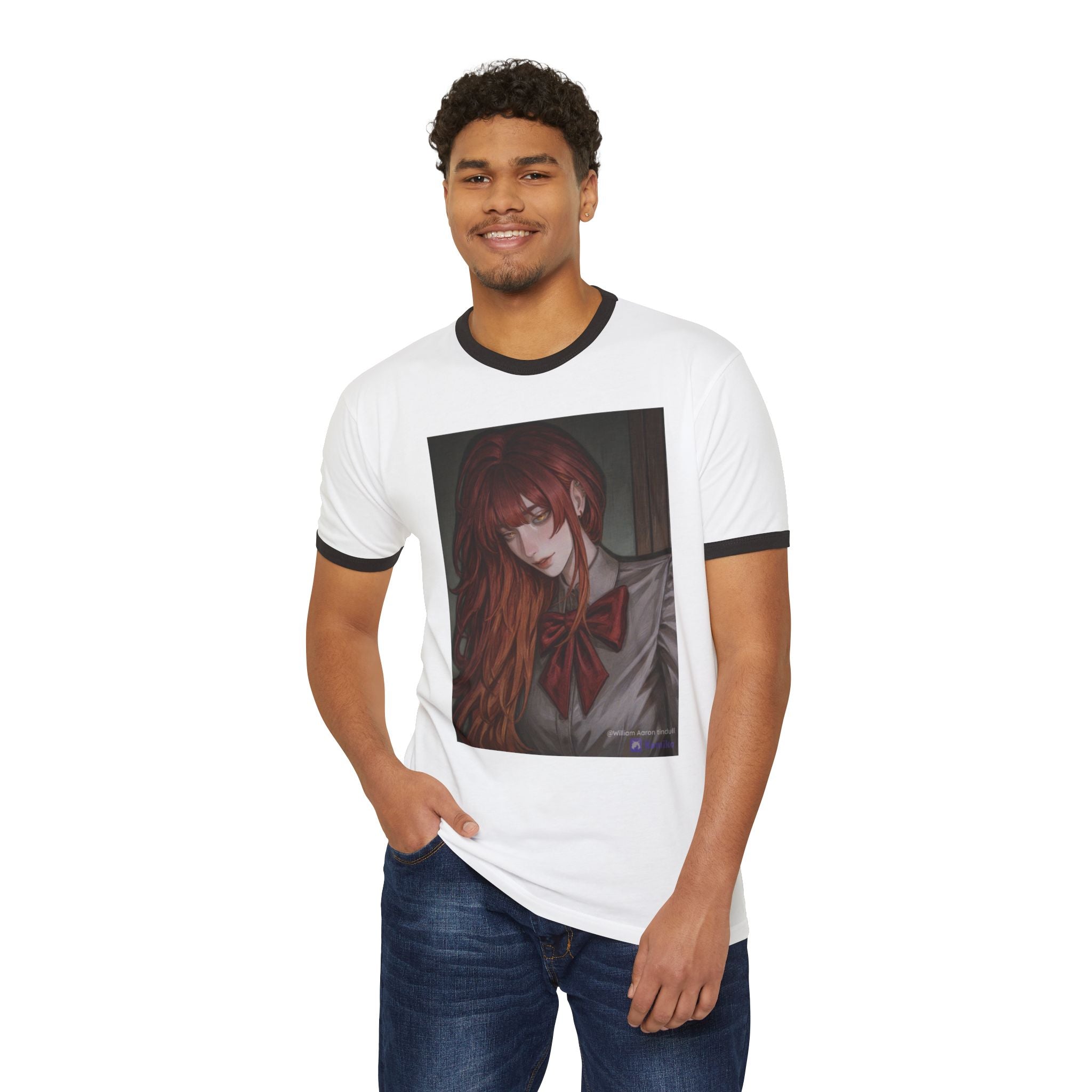 Anime Redhead Girl Portrait Ringer Tee
