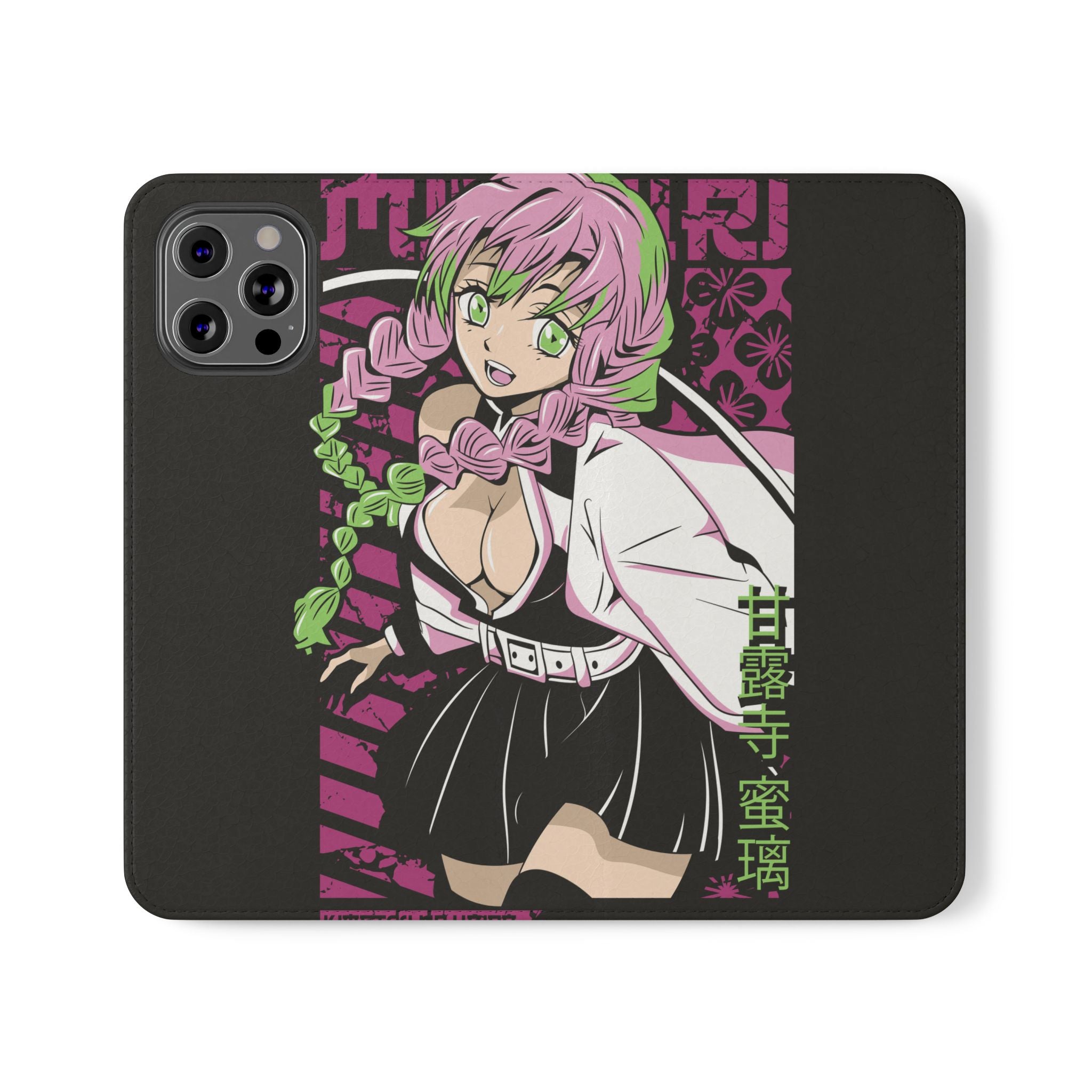Anime Girl Flip Phone Case — Pink Demon Slayer Style Wallet Cover