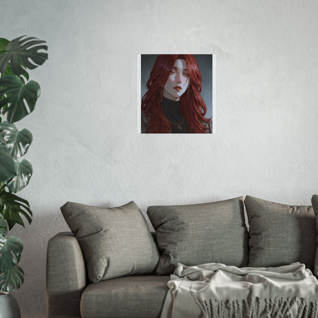 Fine Art Poster — Red-Haired Gothic Portrait, Moody Decorative Wall Art