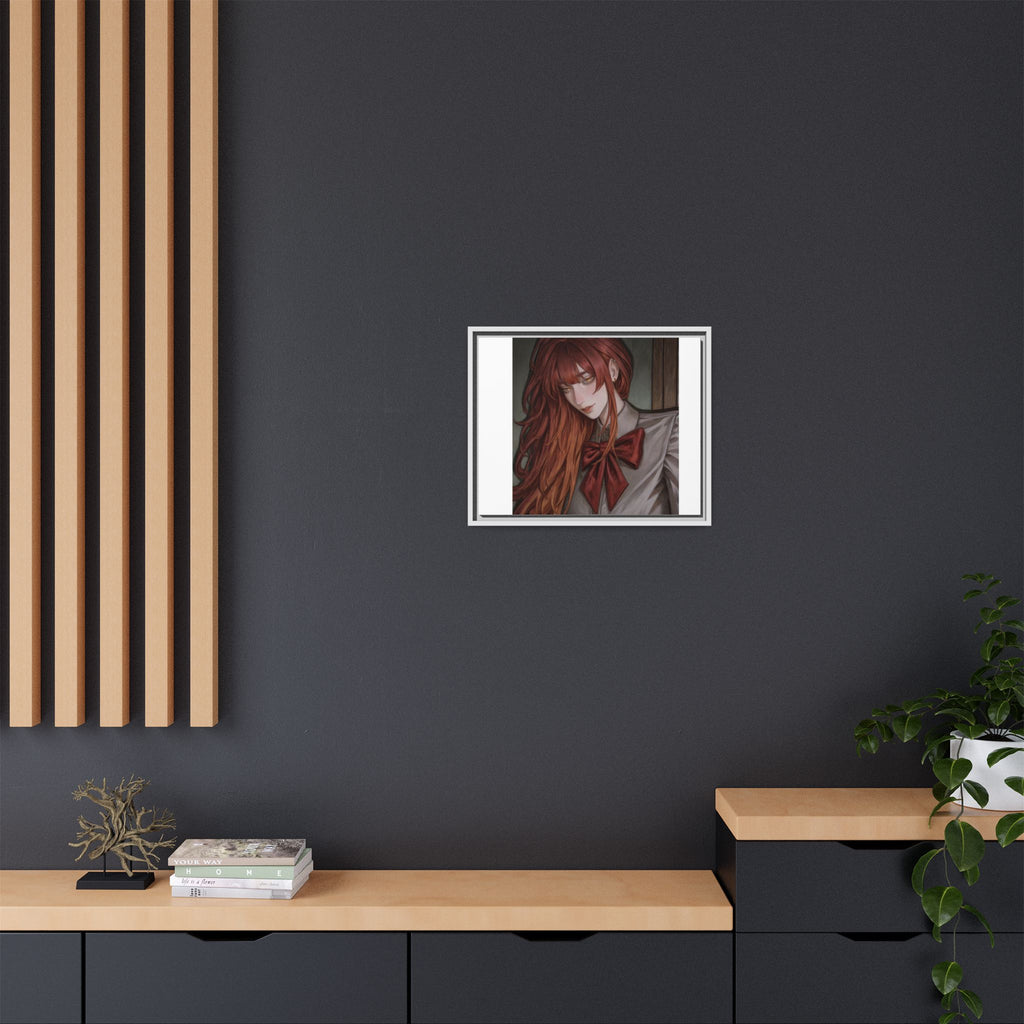 Framed Matte Canvas Print — Moody Red-Headed Anime Girl Art